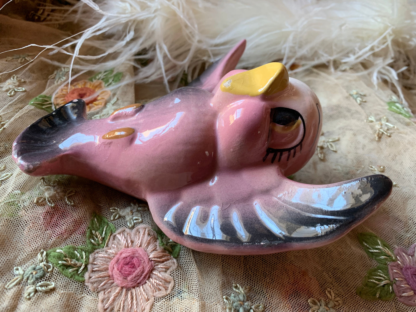 Vintage pink bird wall pocket