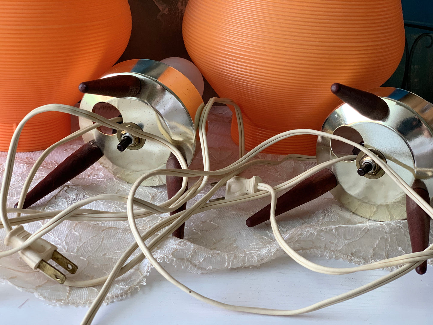 Vintage pair orange beehive lamps mid century lights