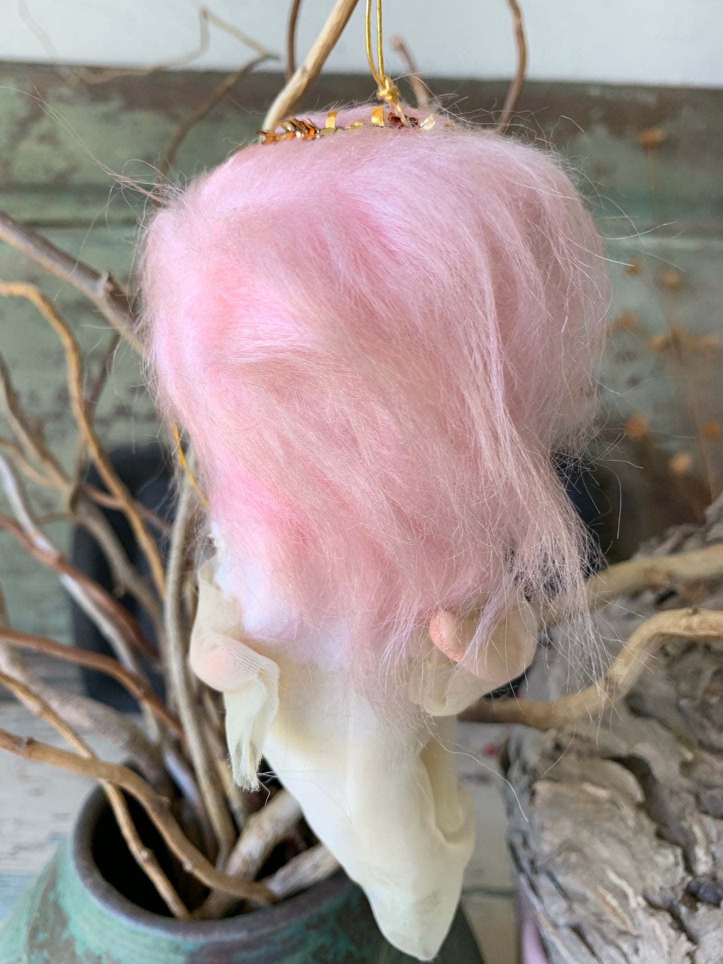 Vintage pink hair shabby Christmas angel