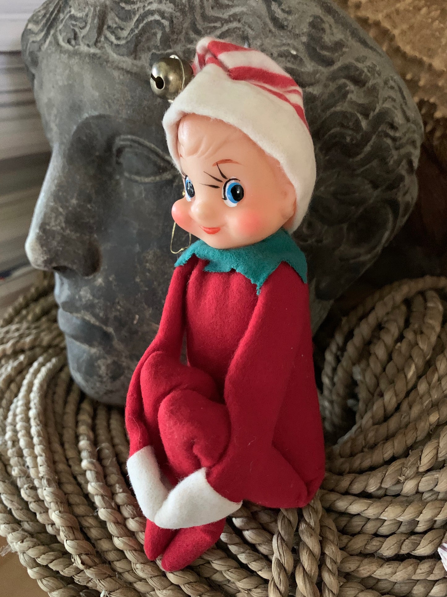 Vintage knee hugger elf Christmas shelf sitter pixie