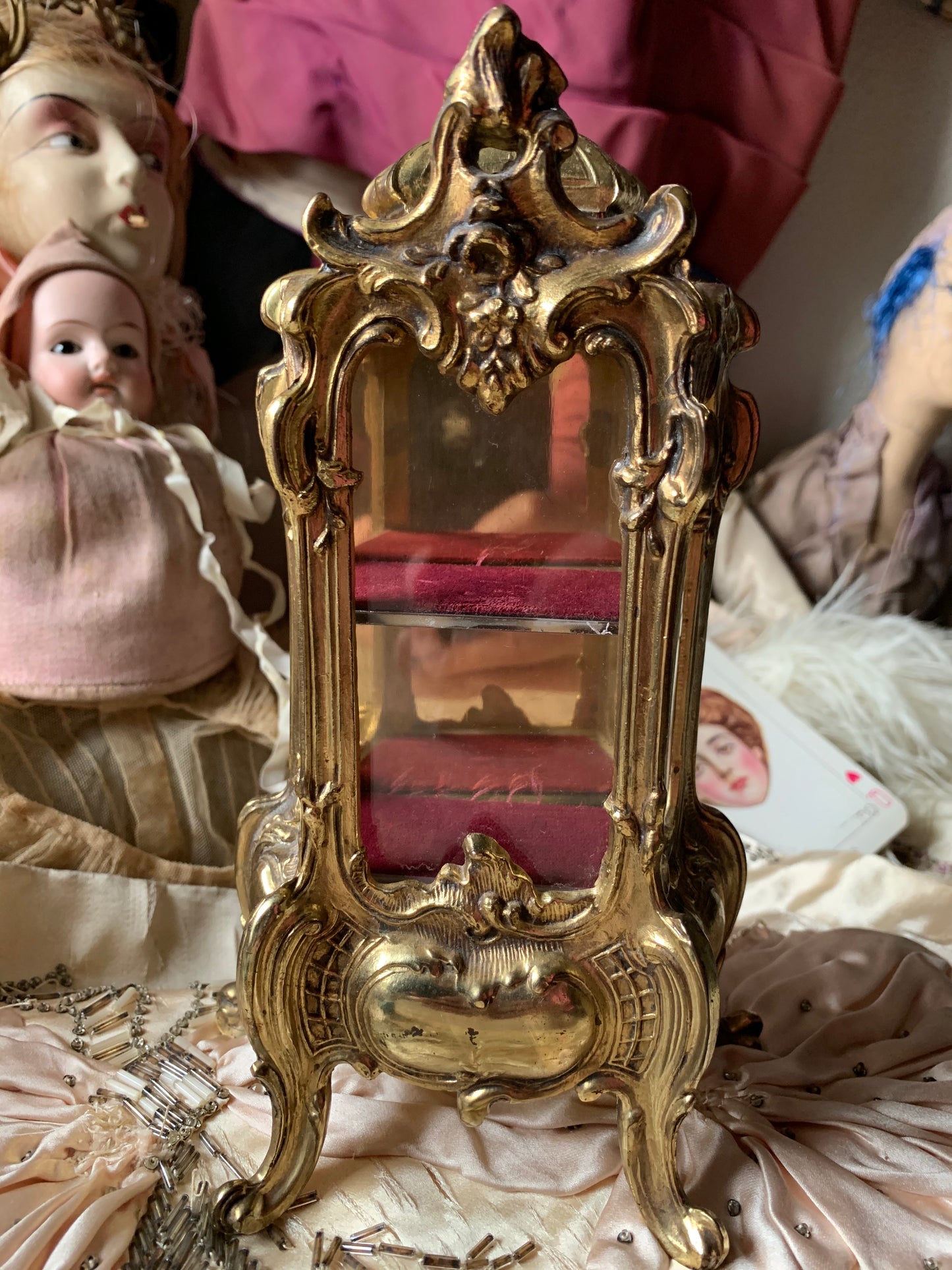 Vintage miniature fancy French style vitrine cabinet