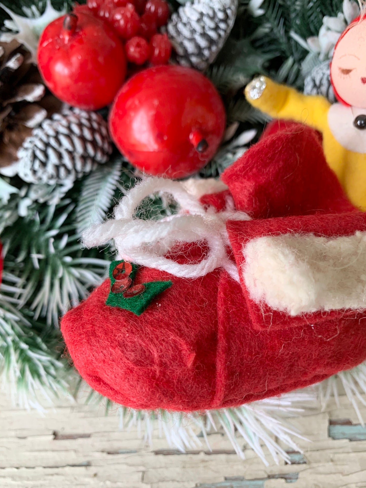 Vintage pair mini elves in boots Christmas pixies
