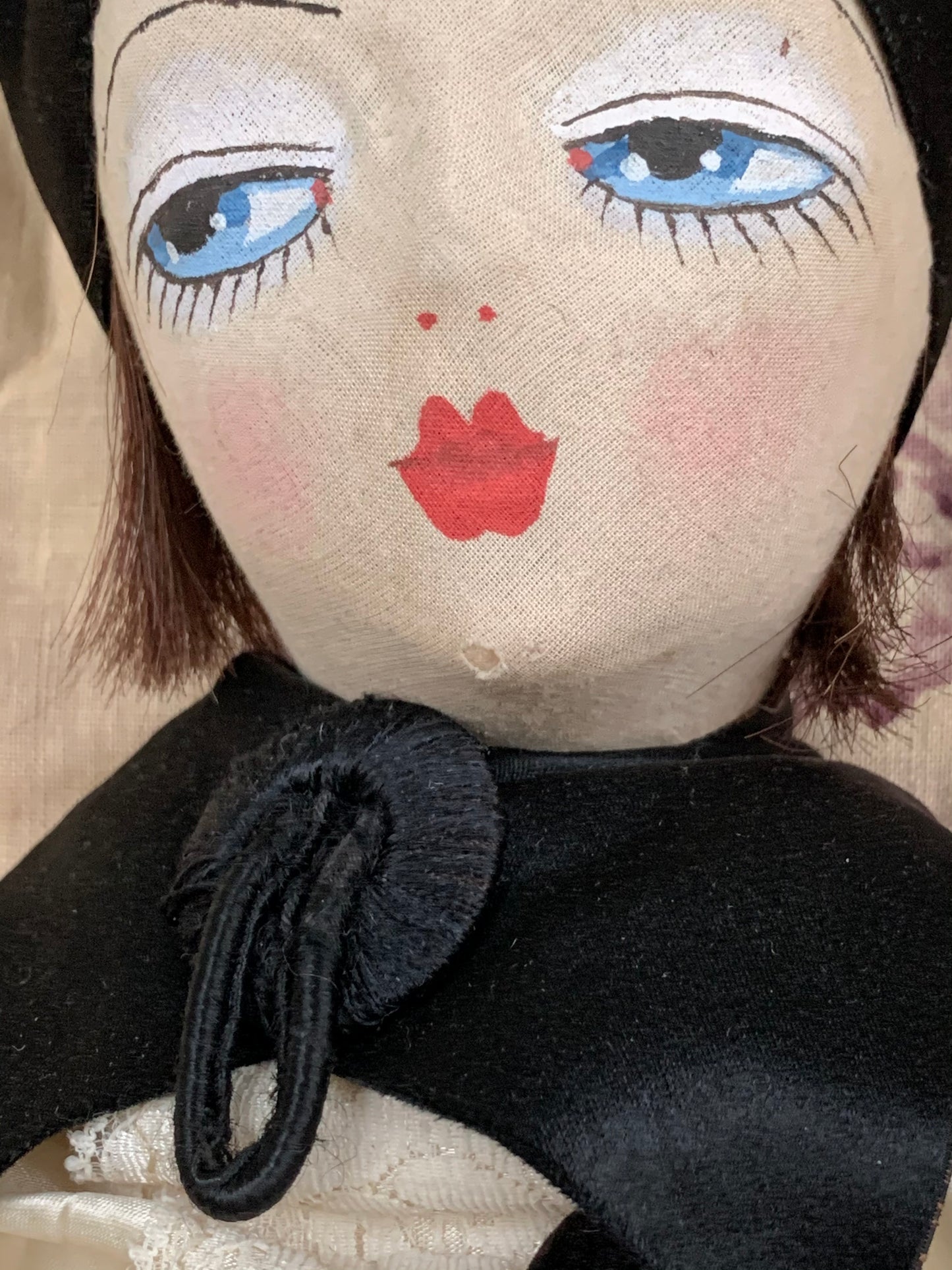 Vintage boudoir doll painted cloth face flapper girl doll