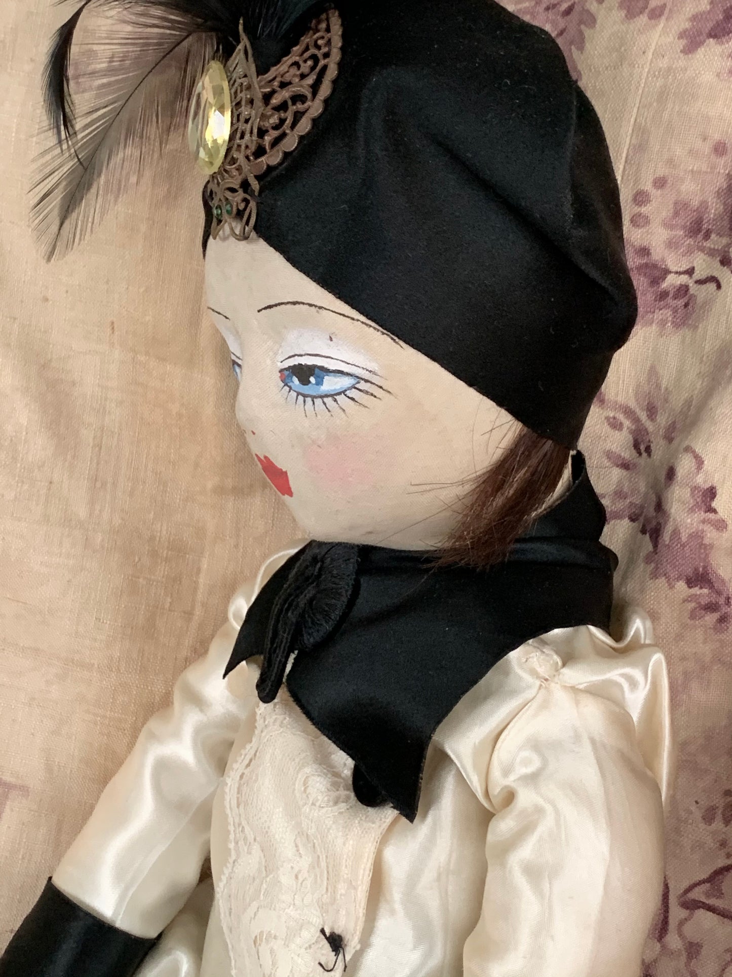Vintage boudoir doll painted cloth face flapper girl doll