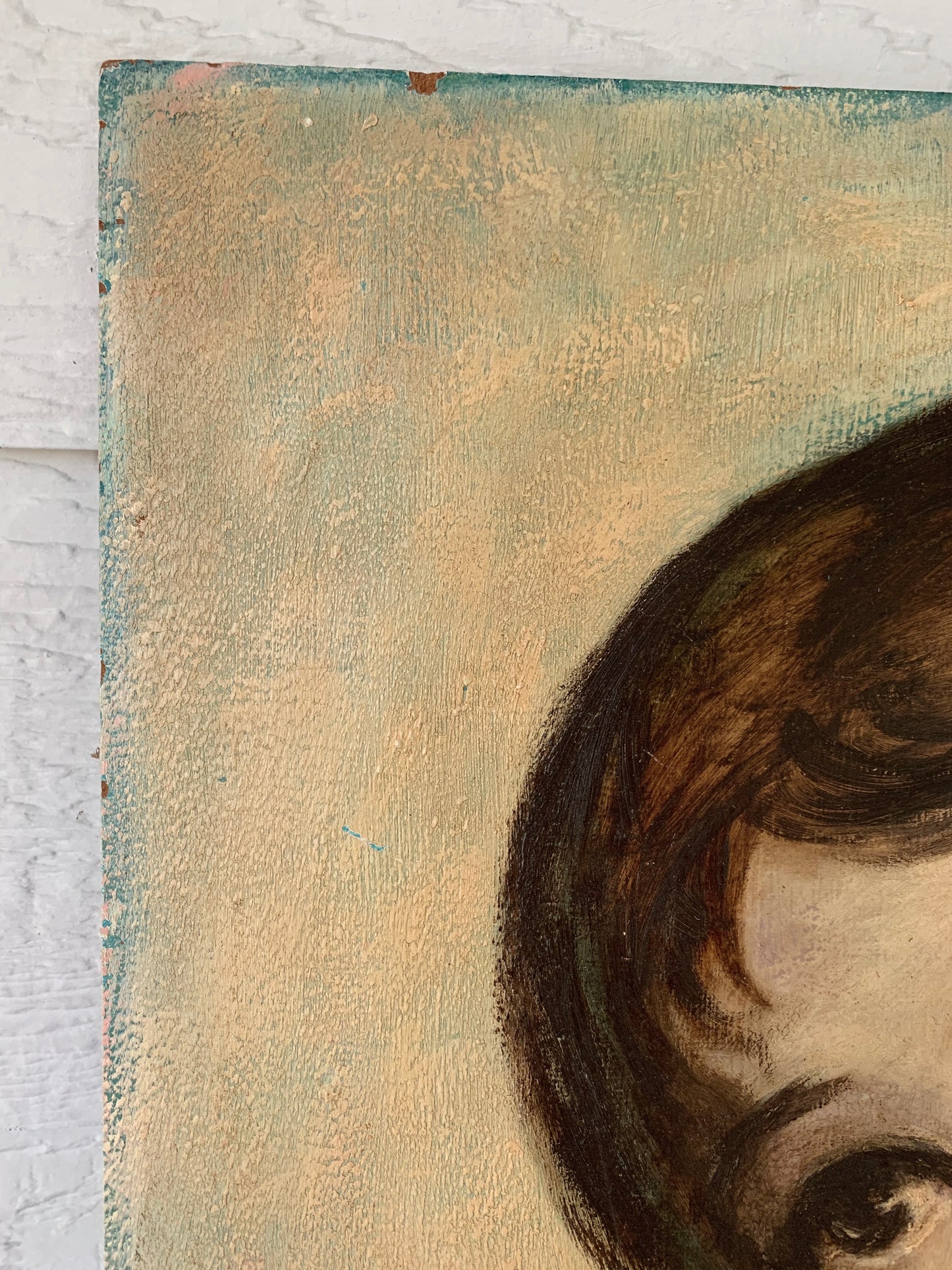 Vintage original Allen Brent painting big eye girl with kitten