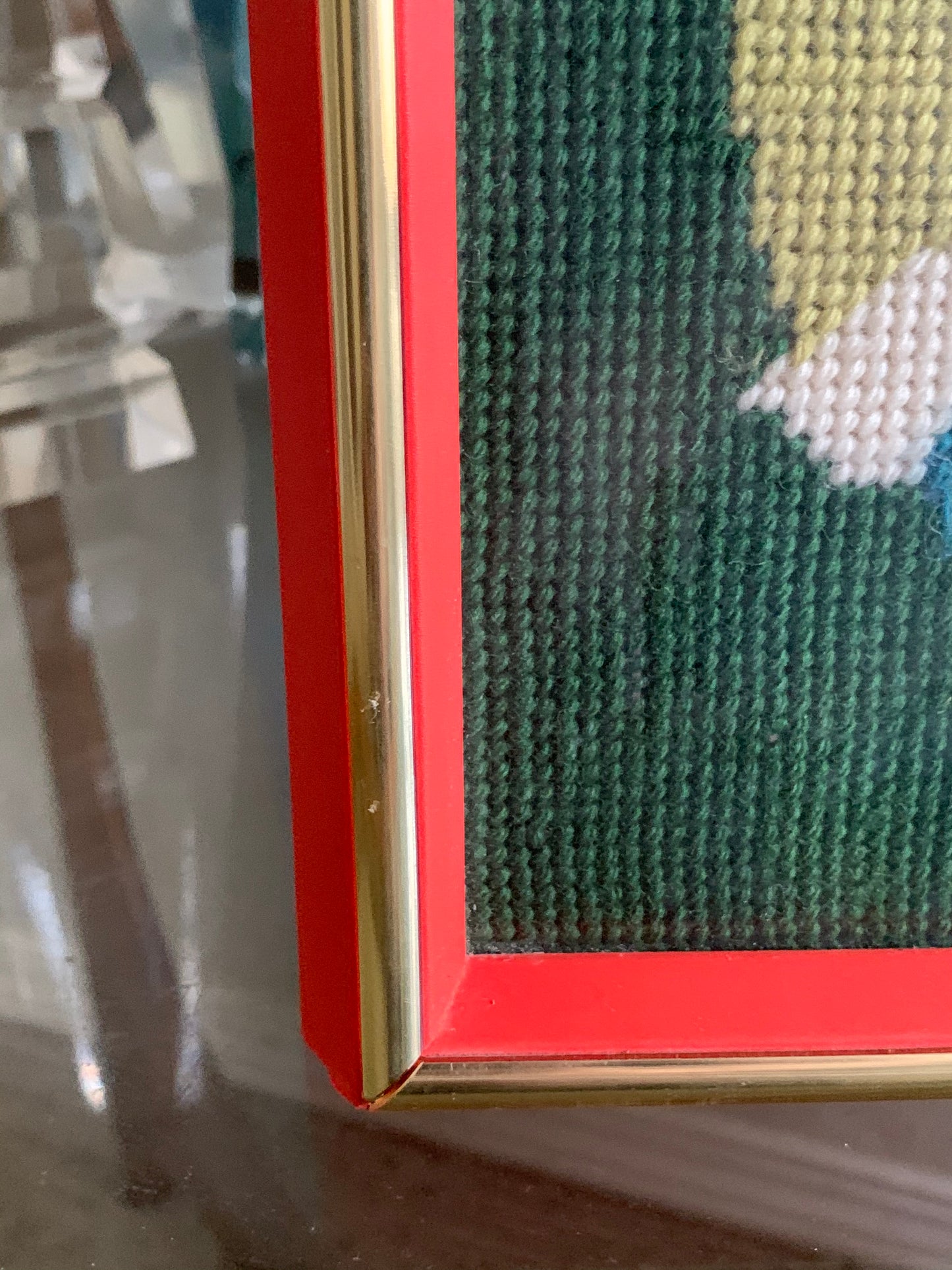 Vintage framed golfer needlepoint