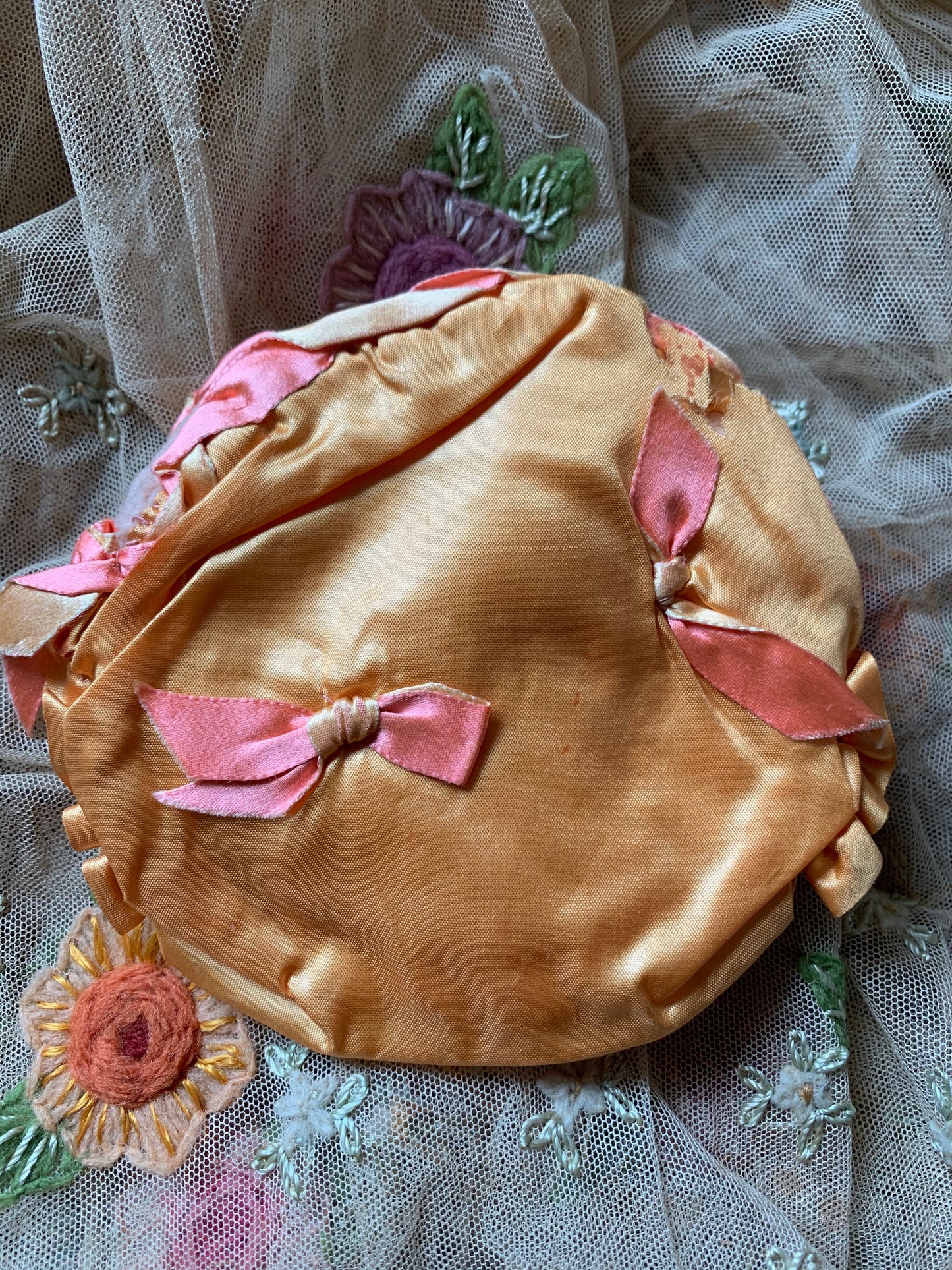 Vintage porcelain half doll flat back bust on silk