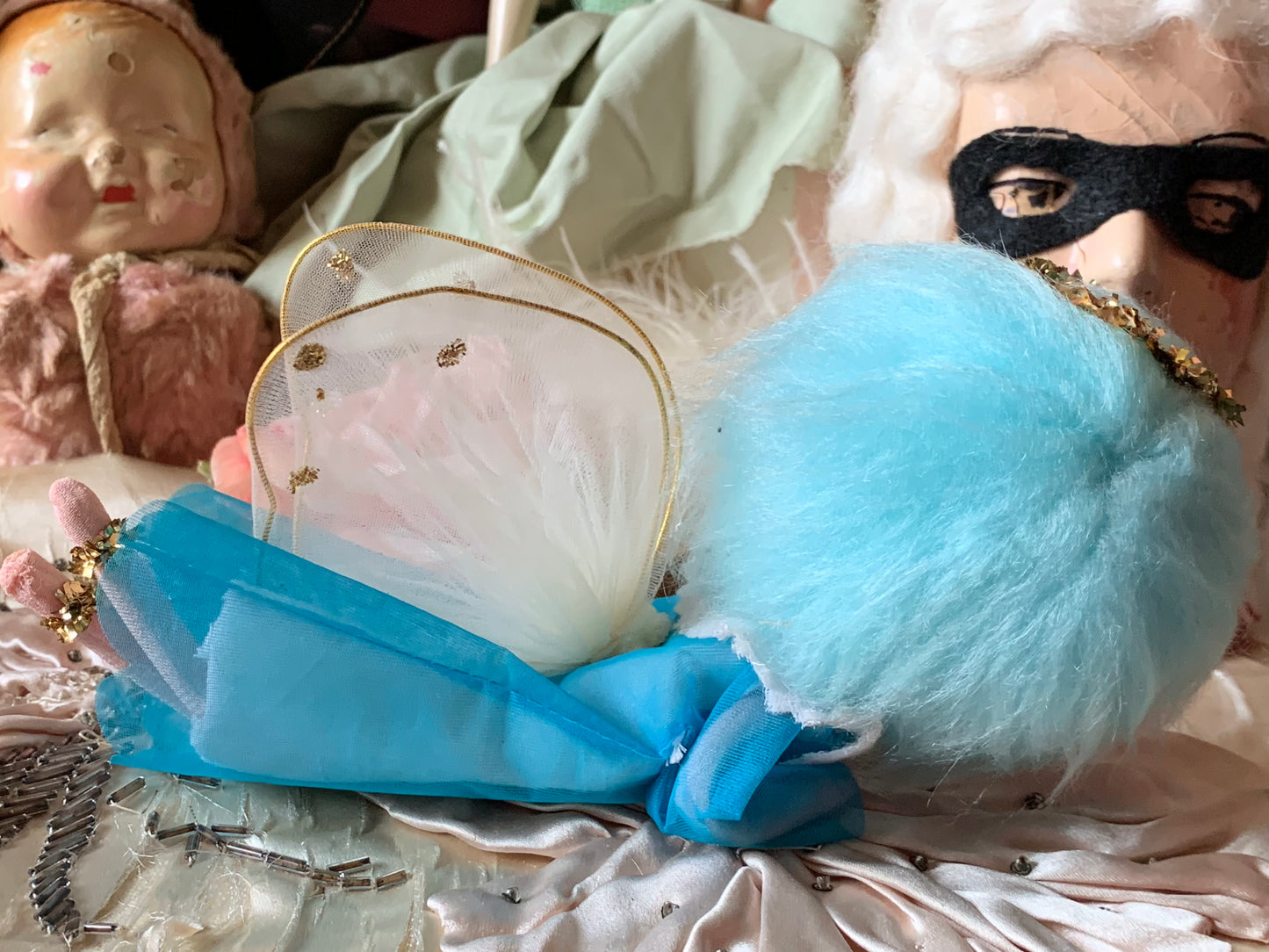 Vintage blue hair angel ornament