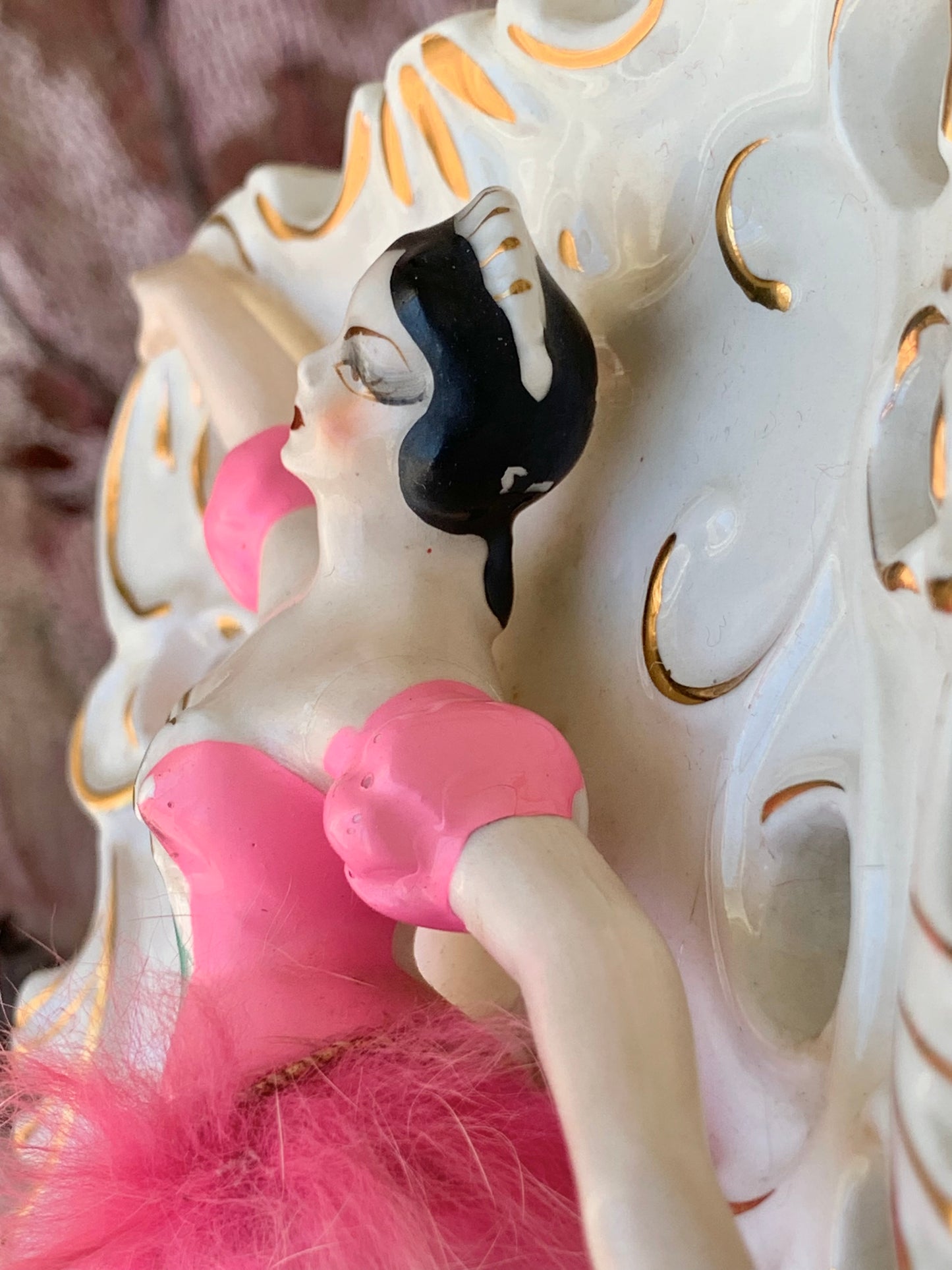 Vintage pink ballerina wall pocket plaque *as-is
