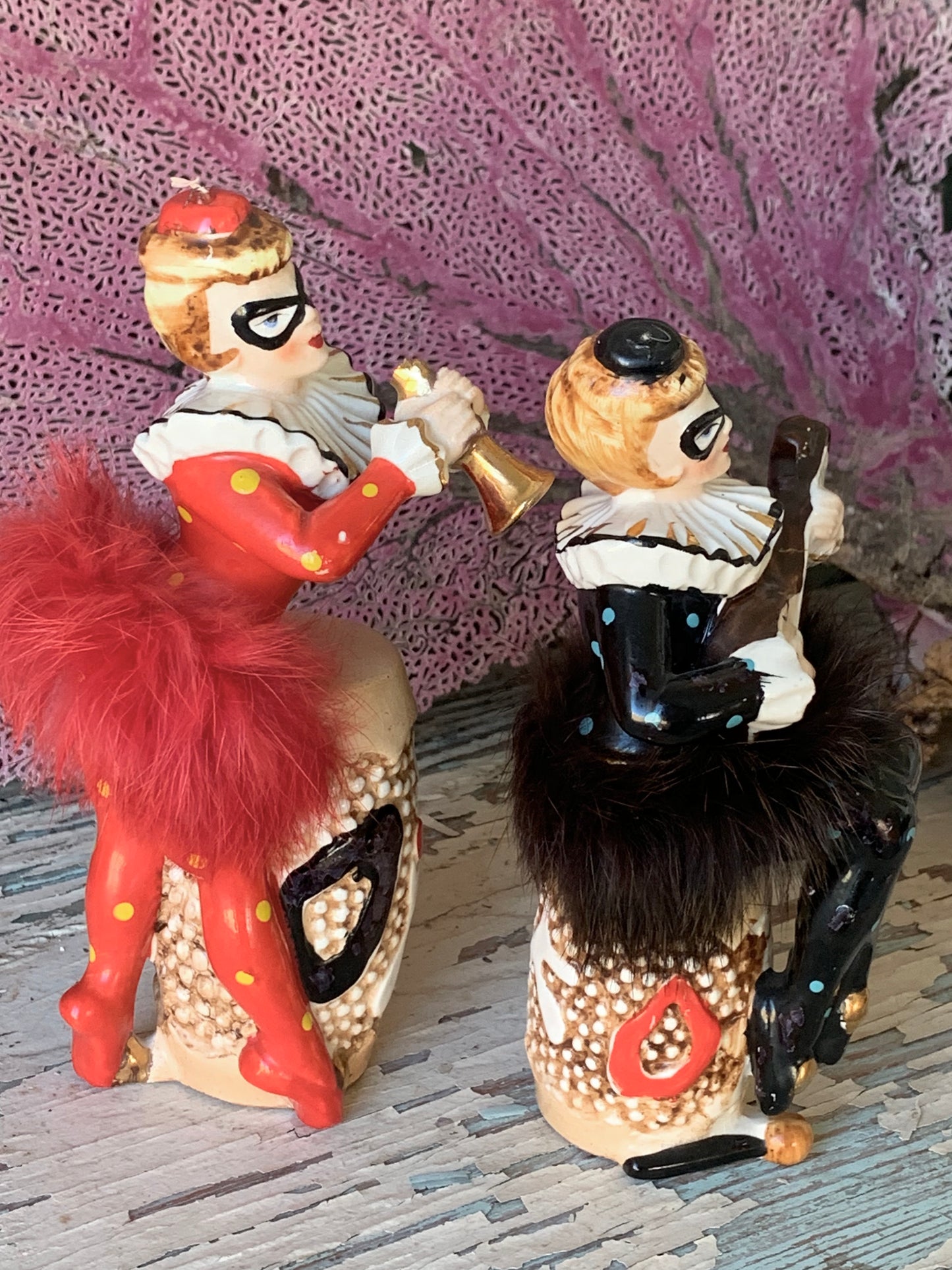 Vintage pair harlequin ballerina figurines