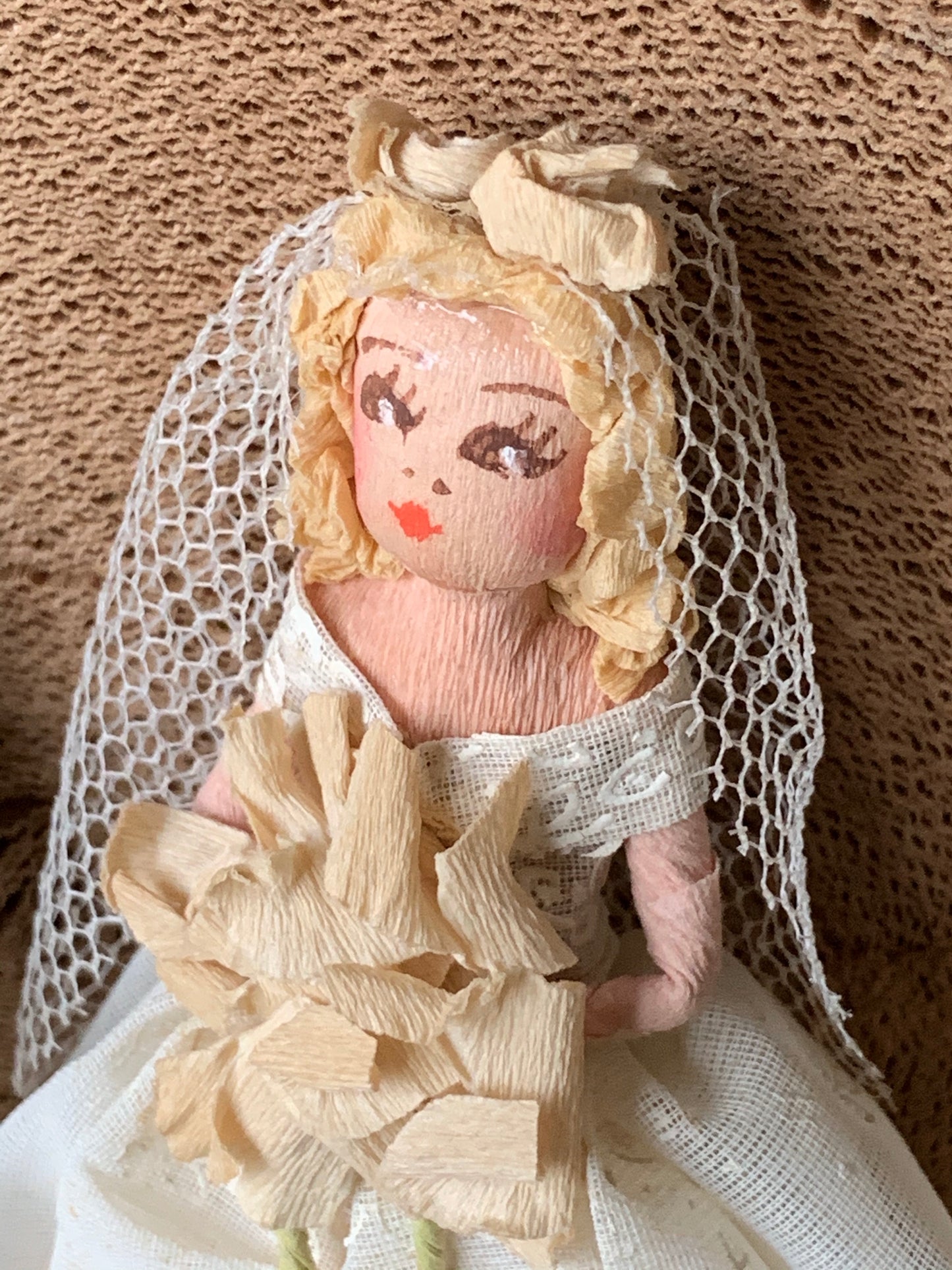 Vintage crepe paper wedding topper couple