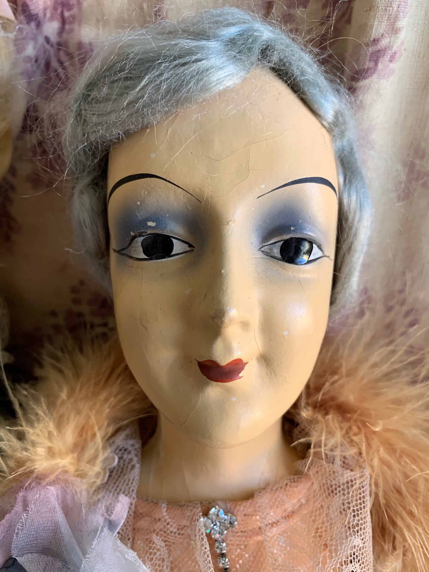 Vintage blue hair boudoir doll time worn flapper doll