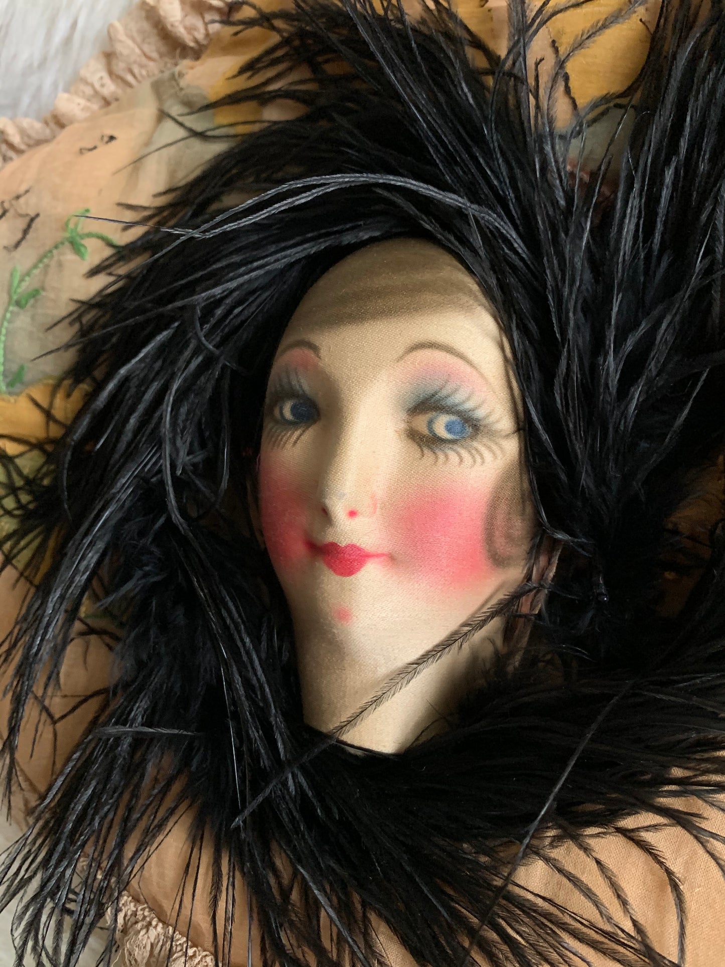 Assembled shabby vintage doll face pillow