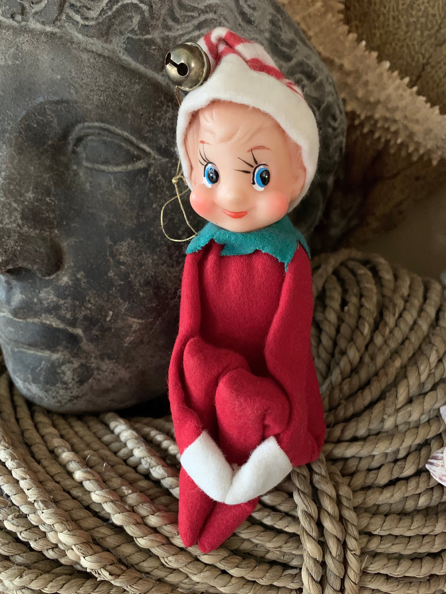 Vintage knee hugger elf Christmas shelf sitter pixie