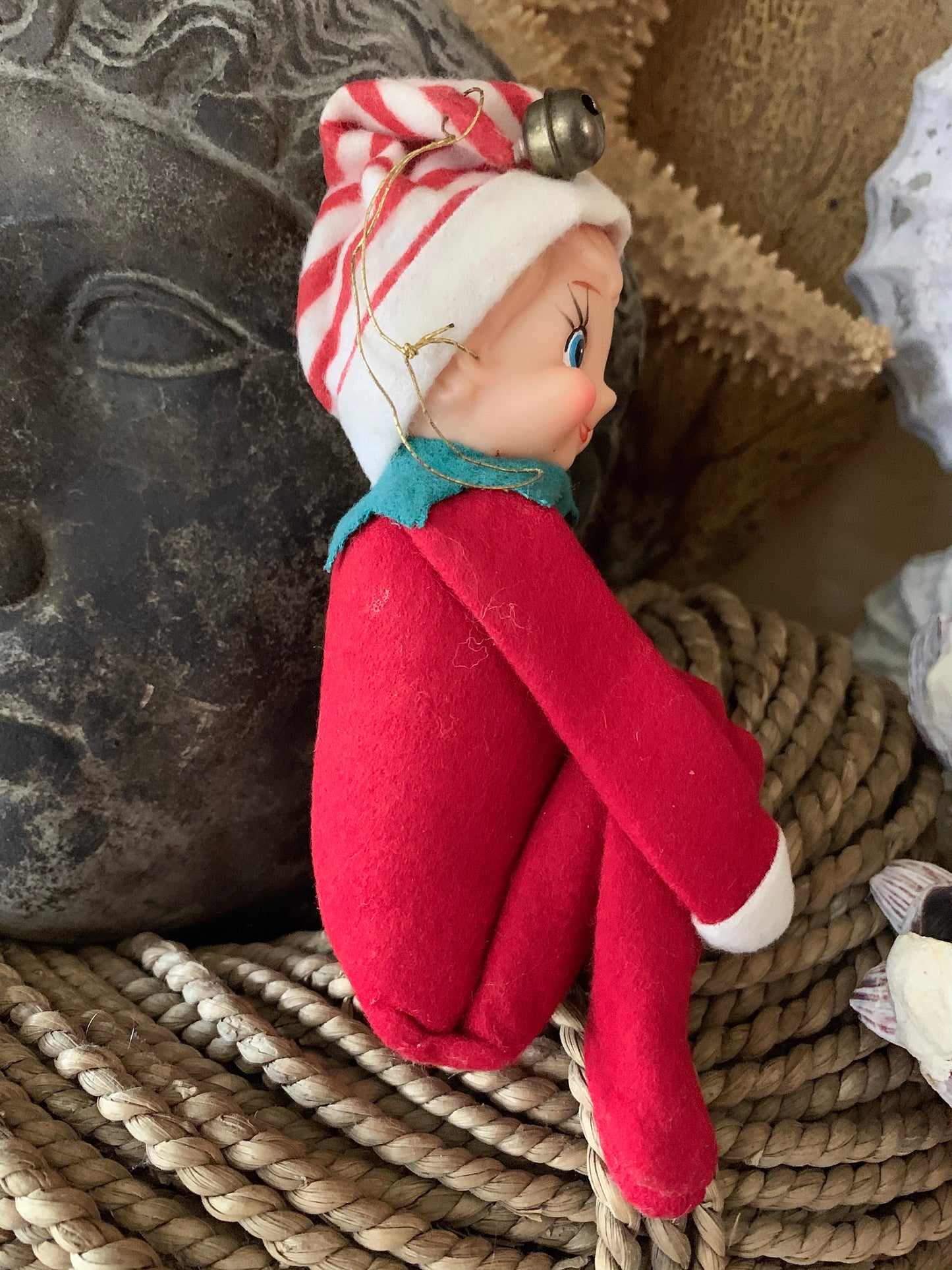 Vintage knee hugger elf Christmas shelf sitter pixie