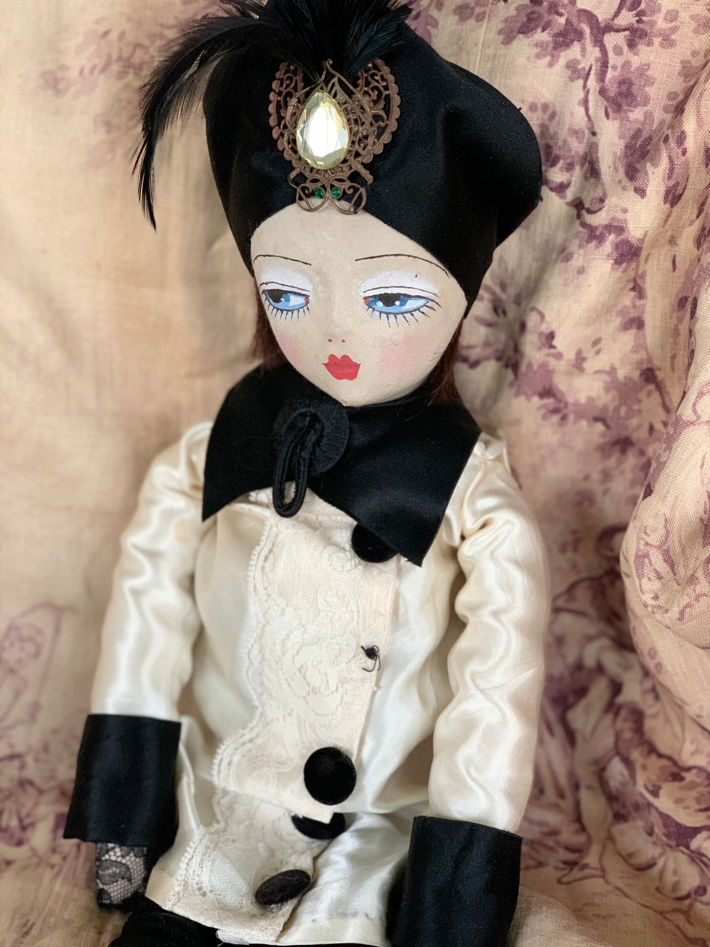 Vintage boudoir doll painted cloth face flapper girl doll