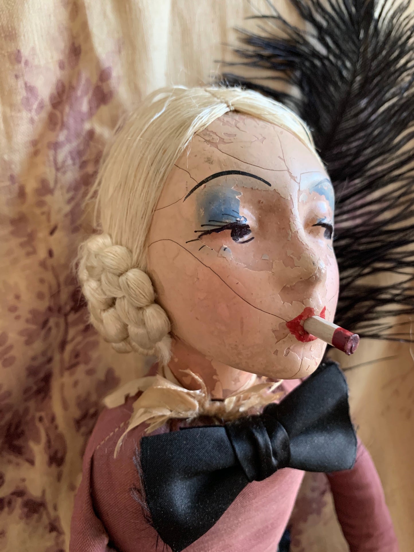 Vintage shabby smoker flapper boudoir doll