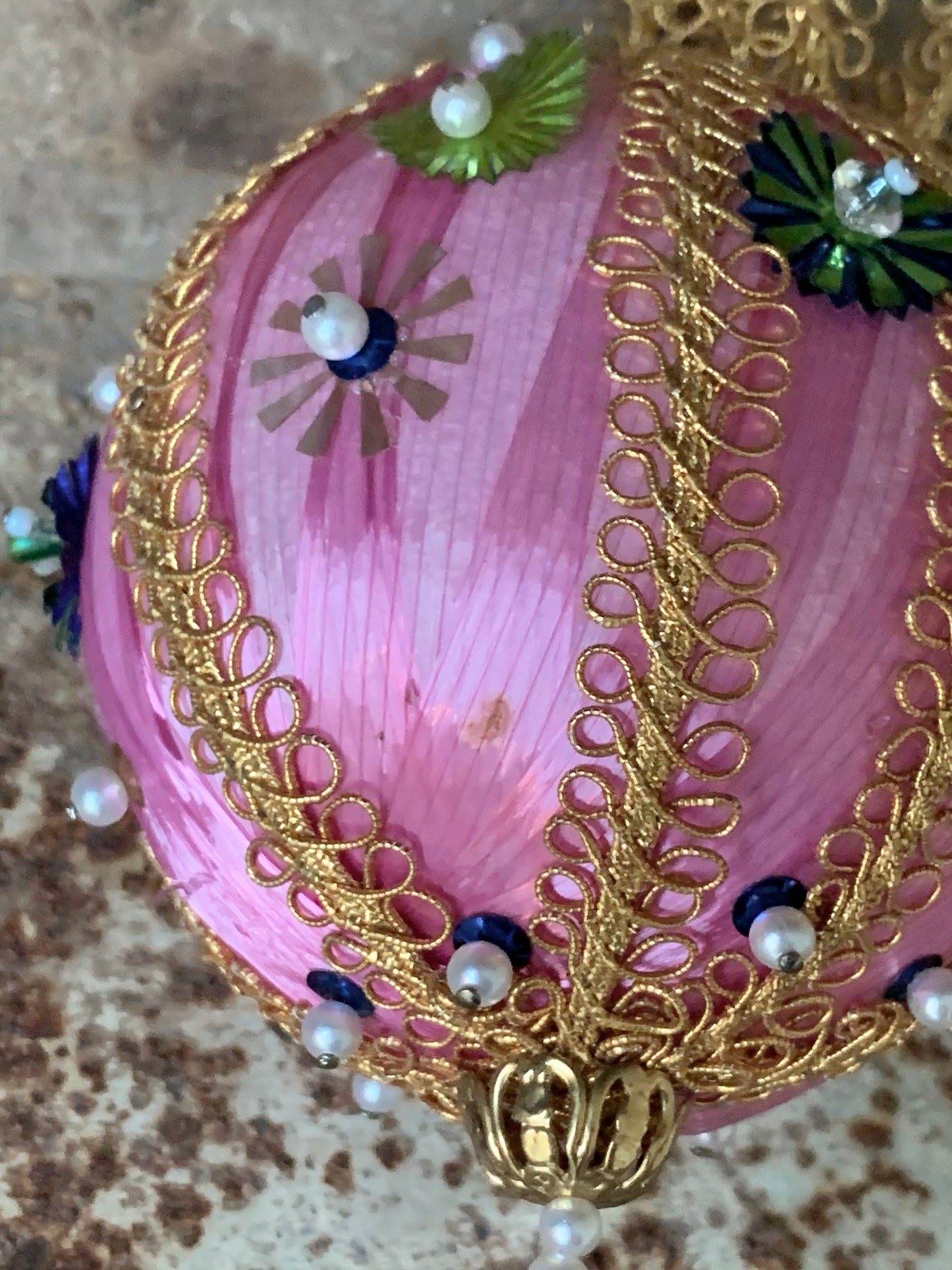 Vintage pink beaded Christmas ornaments