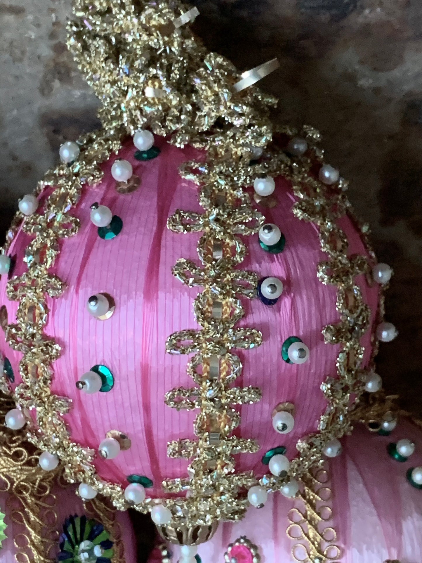 Vintage pink beaded Christmas ornaments