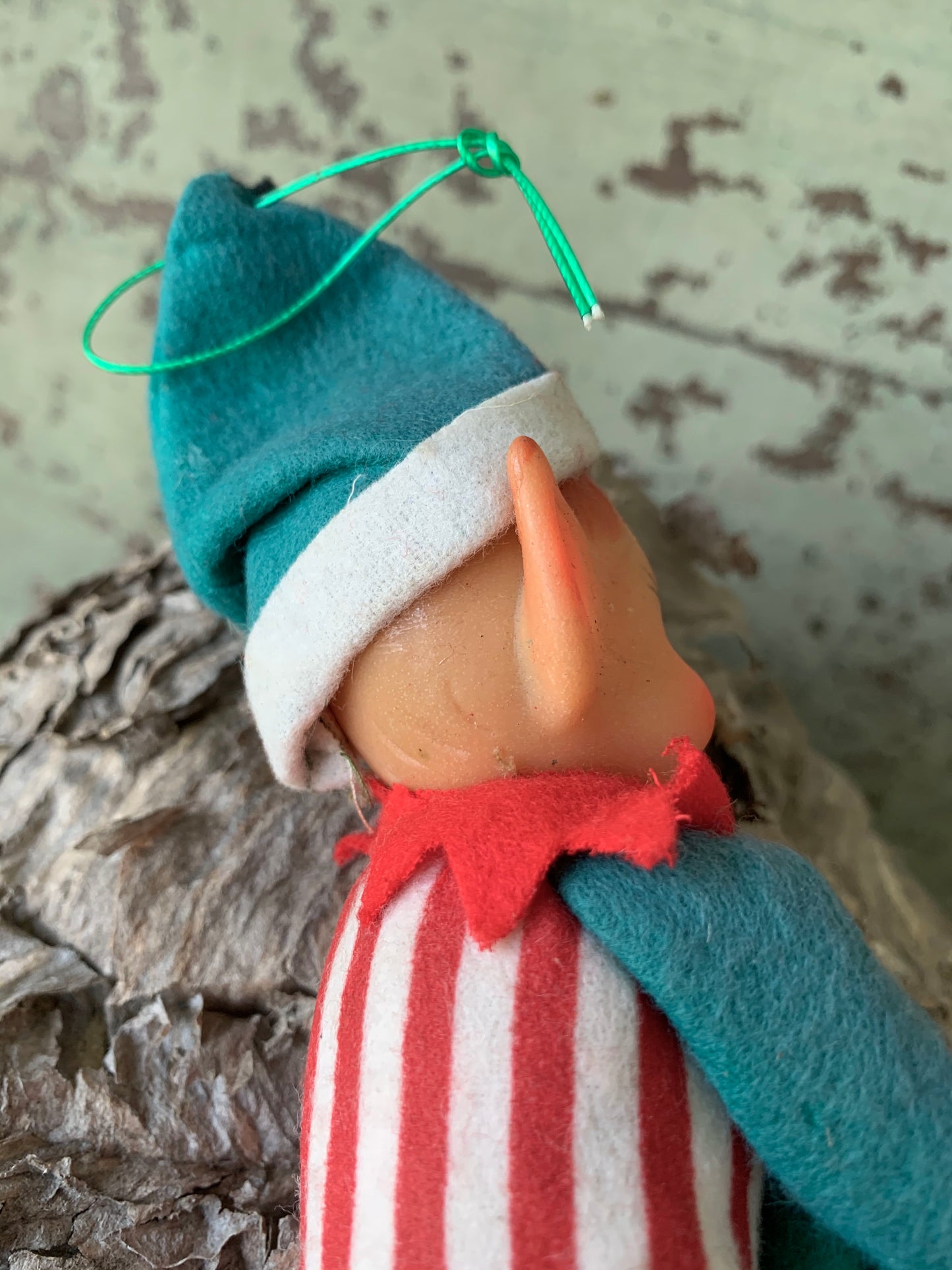 Vintage knee hugger elf striped Christmas shelf sitter pixie