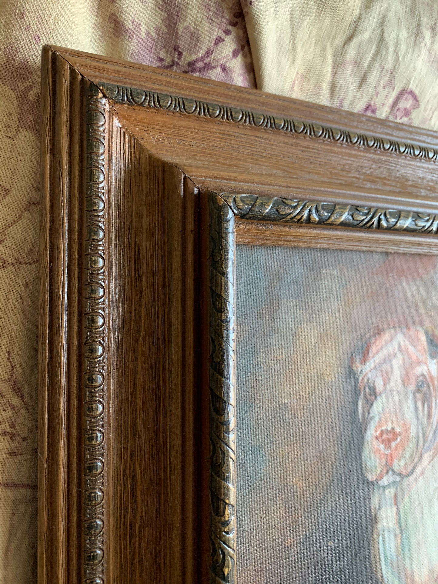 Vintage framed original dog painting