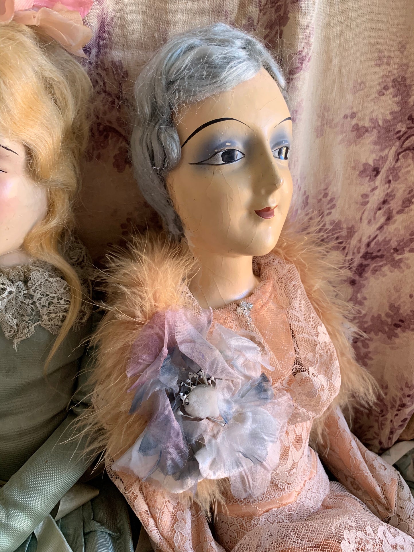 Vintage blue hair boudoir doll time worn flapper doll