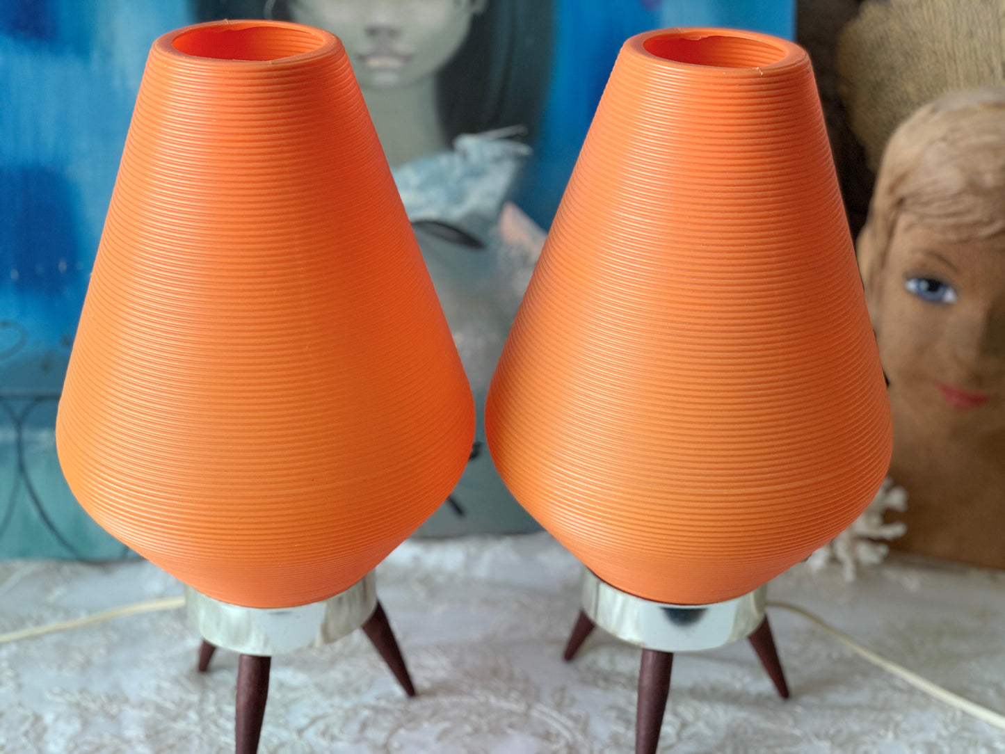 Vintage pair orange beehive lamps mid century lights
