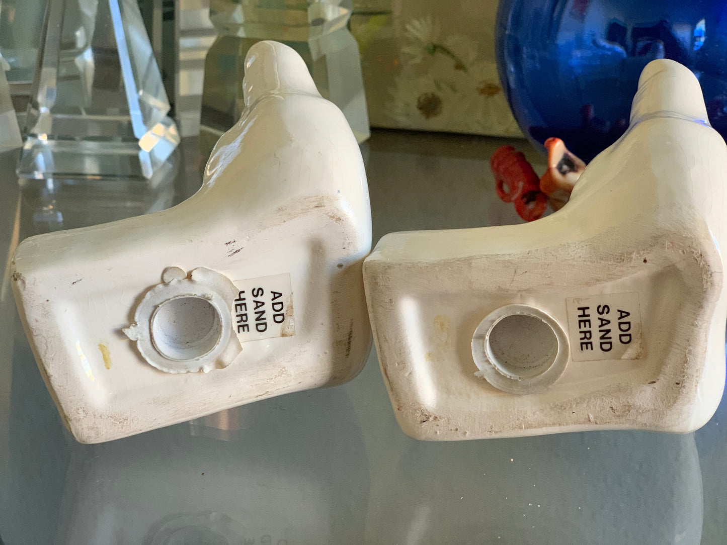 Vintage pair white figural hand bookends modern statue set