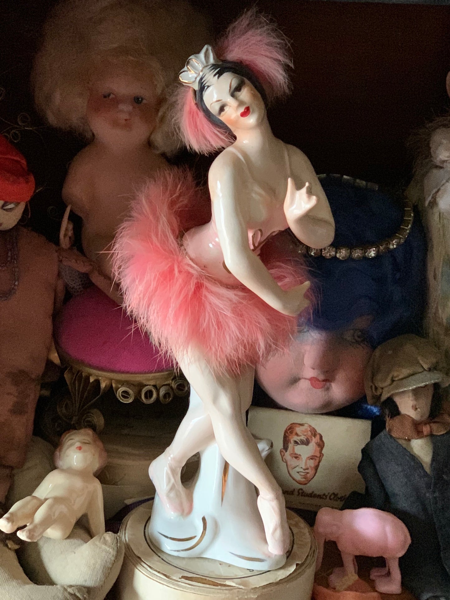 Vintage pink ballerina figurine