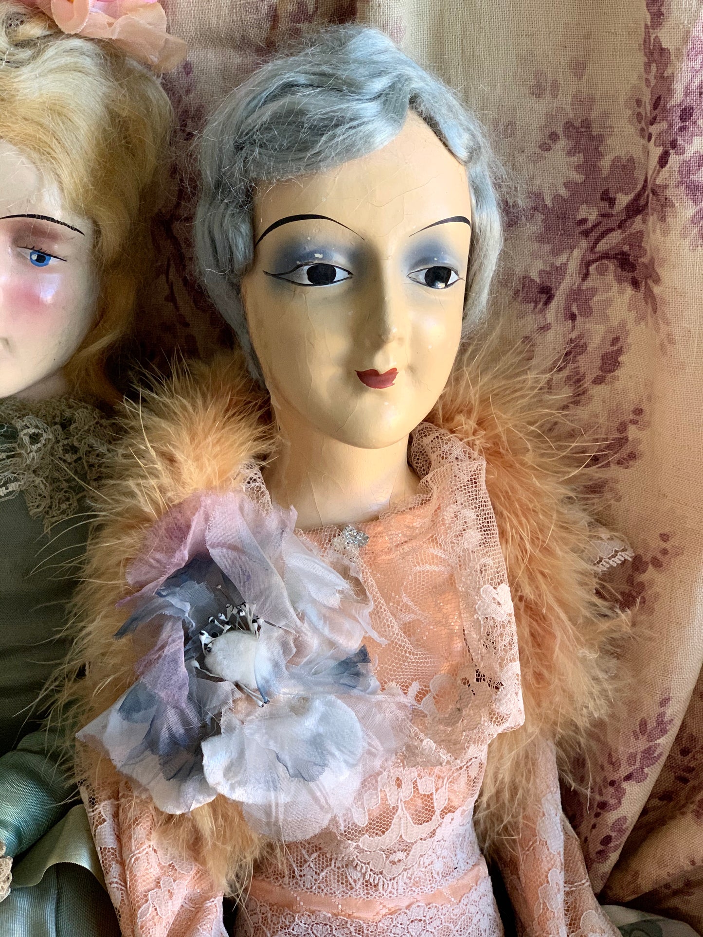 Vintage blue hair boudoir doll time worn flapper doll