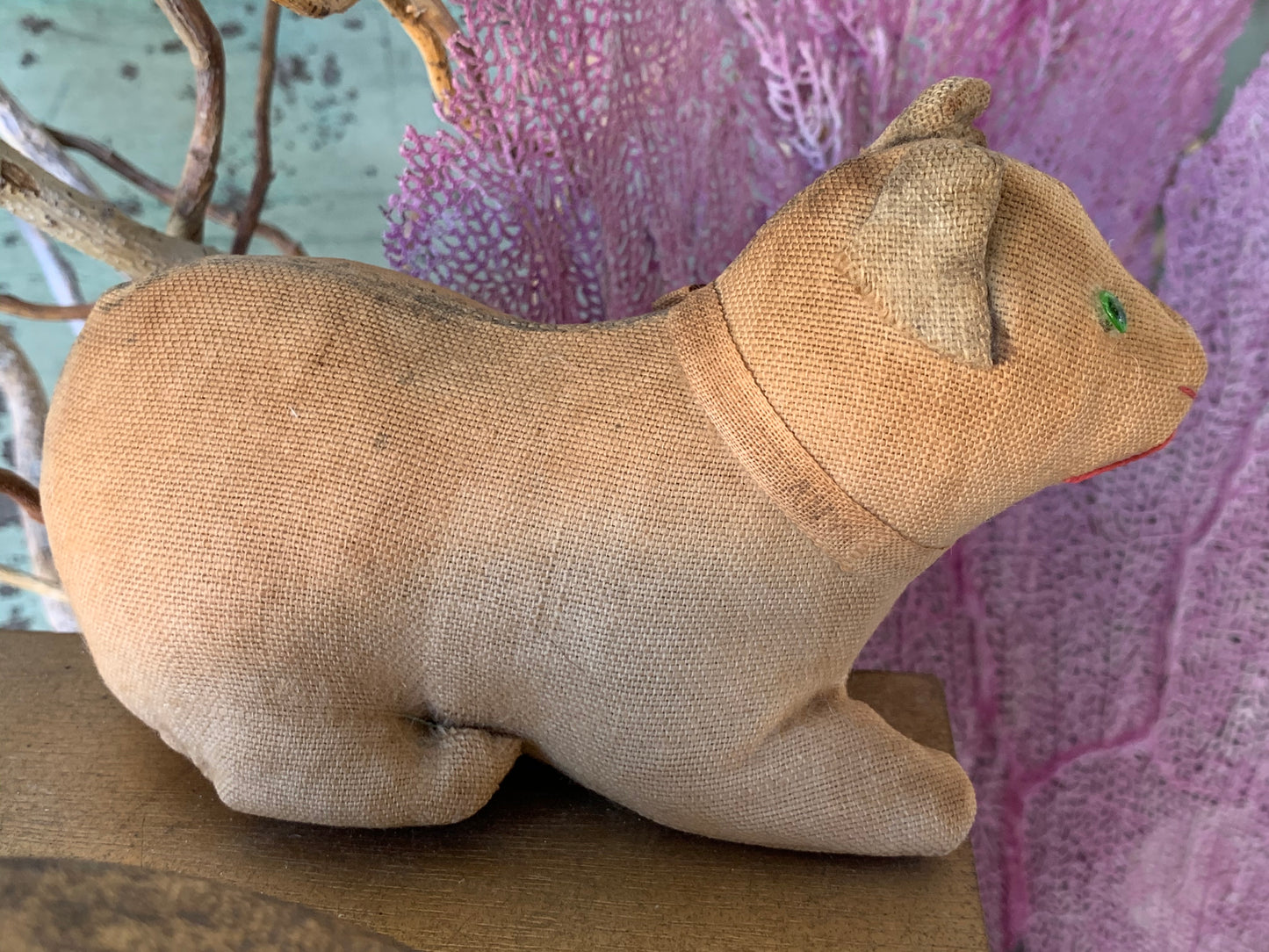 Vintage stuffed toy kitty with glass eyes