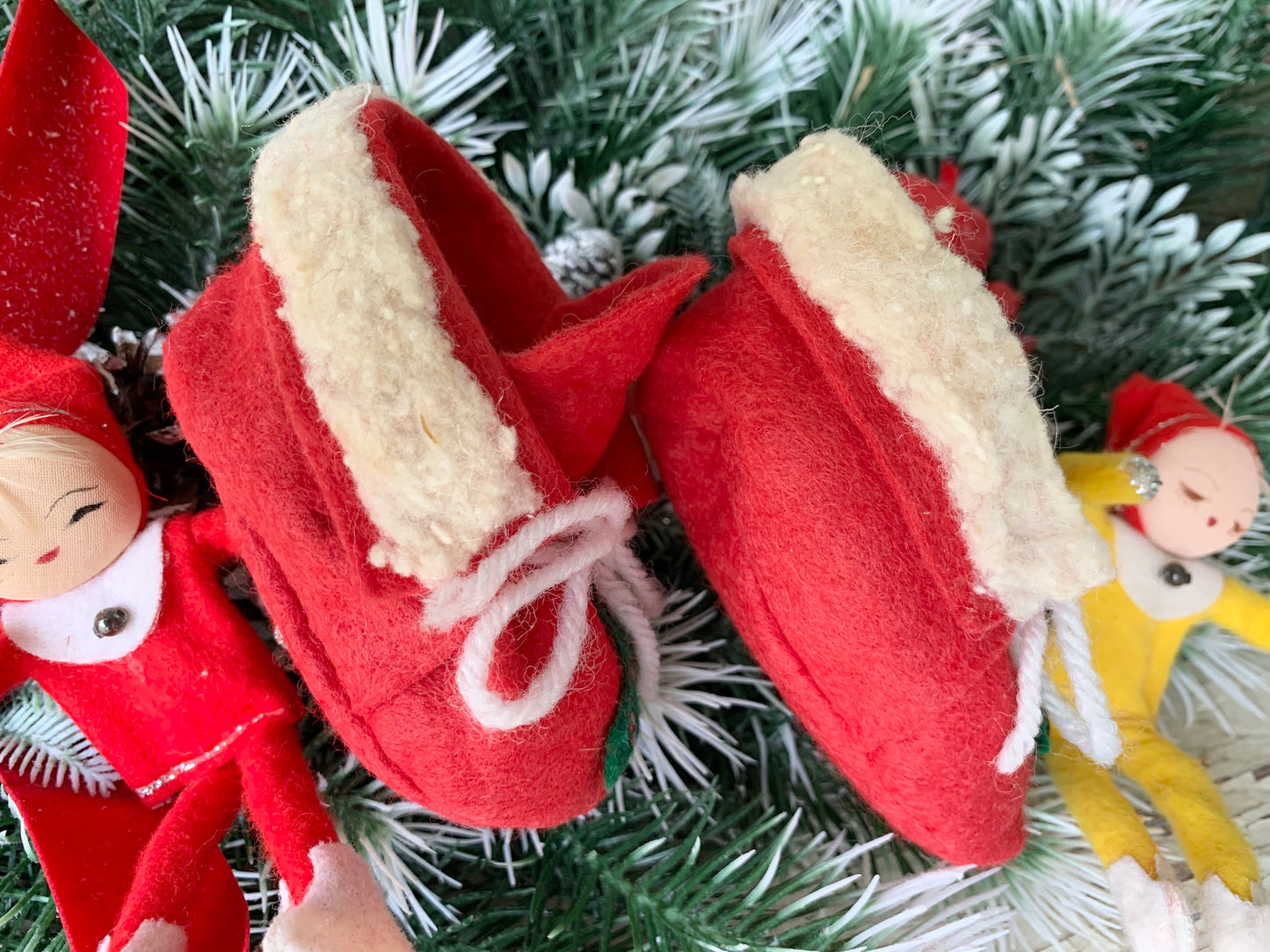 Vintage pair mini elves in boots Christmas pixies