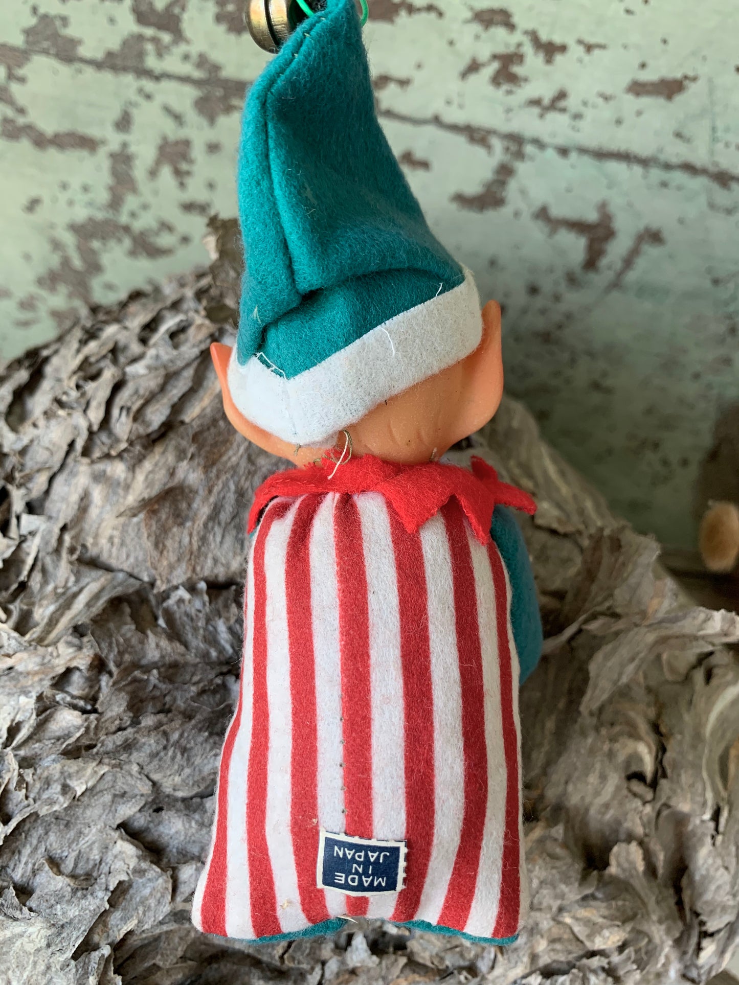 Vintage knee hugger elf striped Christmas shelf sitter pixie