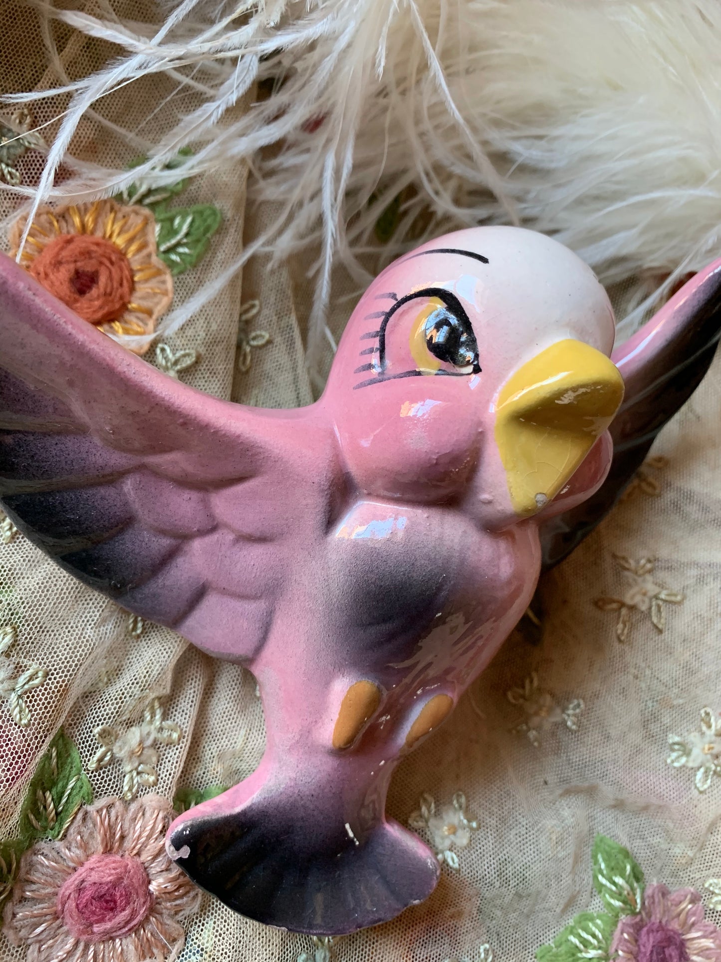 Vintage pink bird wall pocket