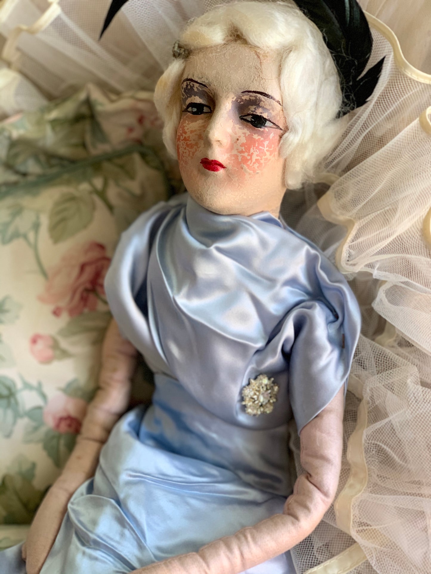 Vintage flapper boudoir doll antique bed doll