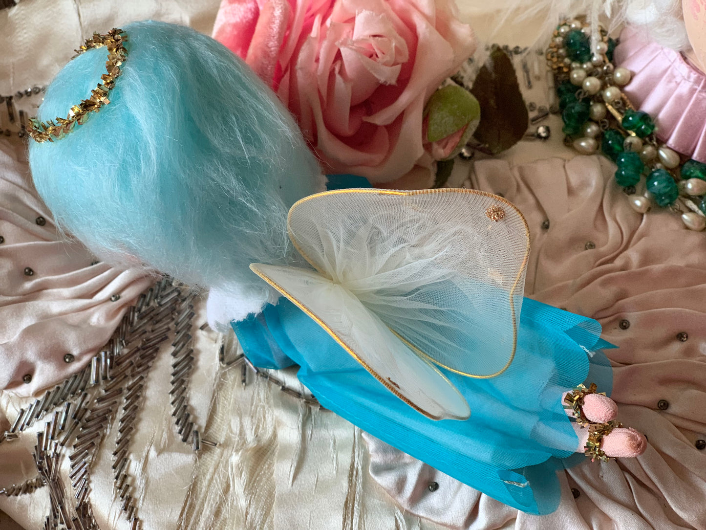 Vintage blue hair angel ornament