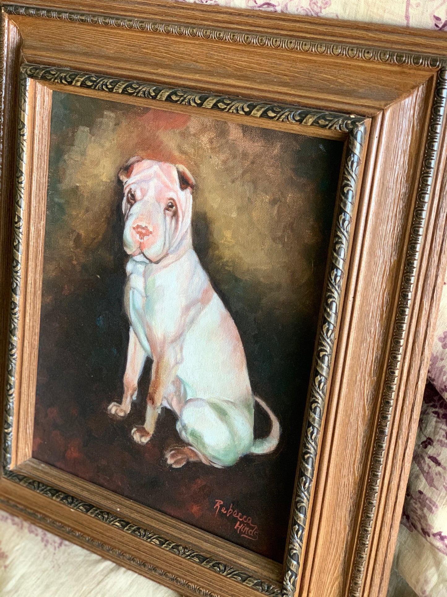 Vintage framed original dog painting