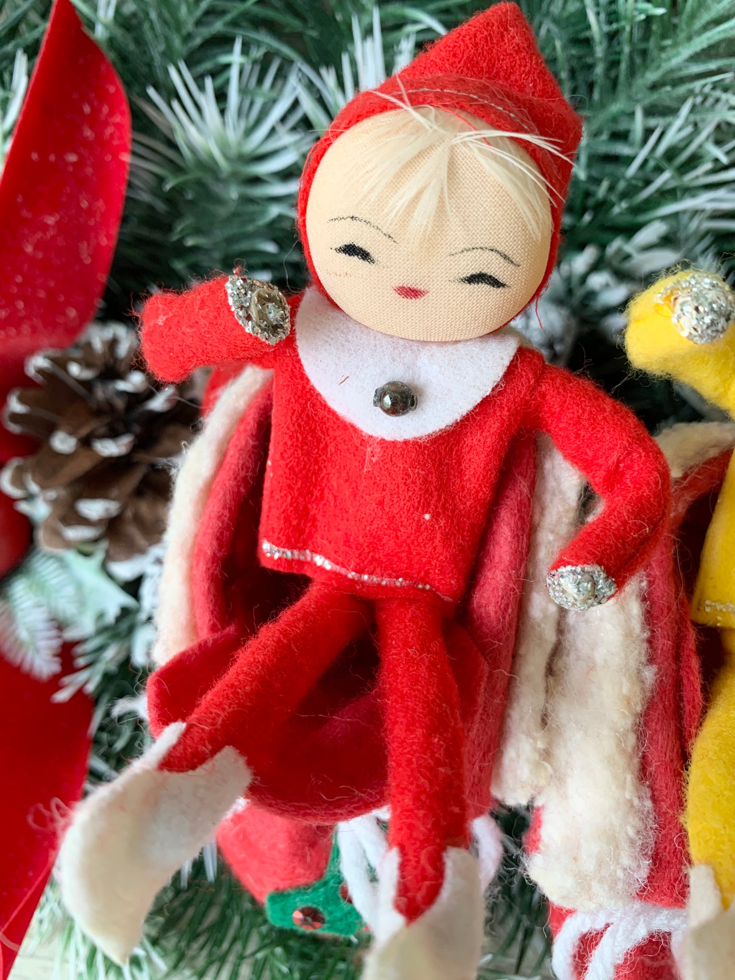 Vintage pair mini elves in boots Christmas pixies