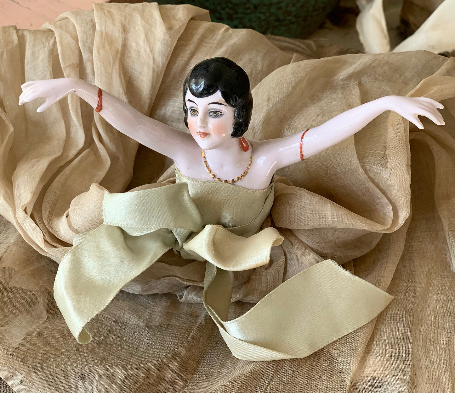 Vintage German arms away half doll