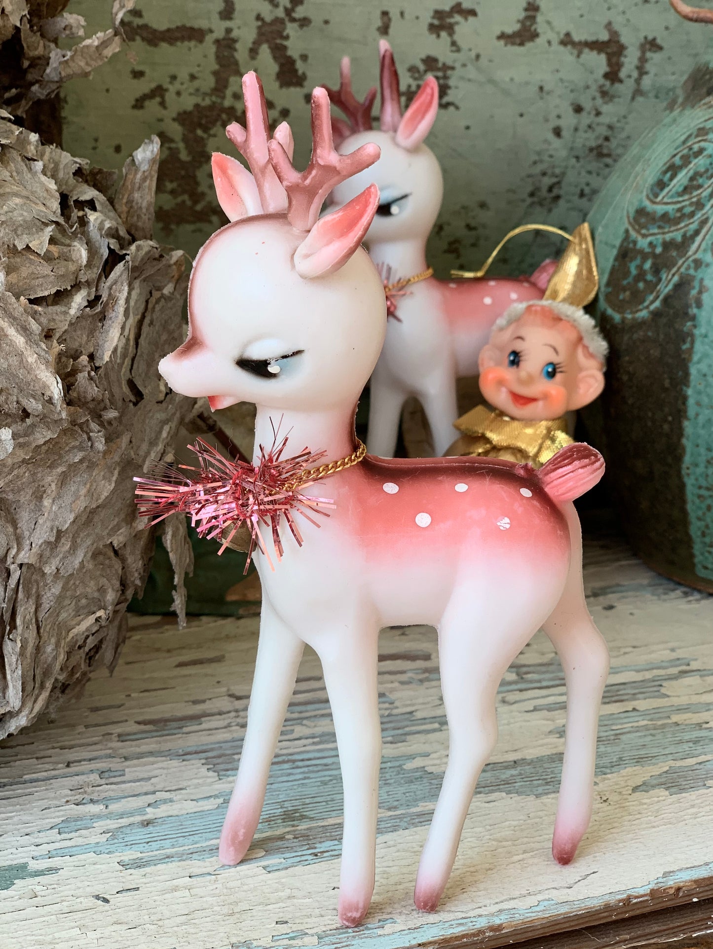 Vintage pink Christmas reindeer