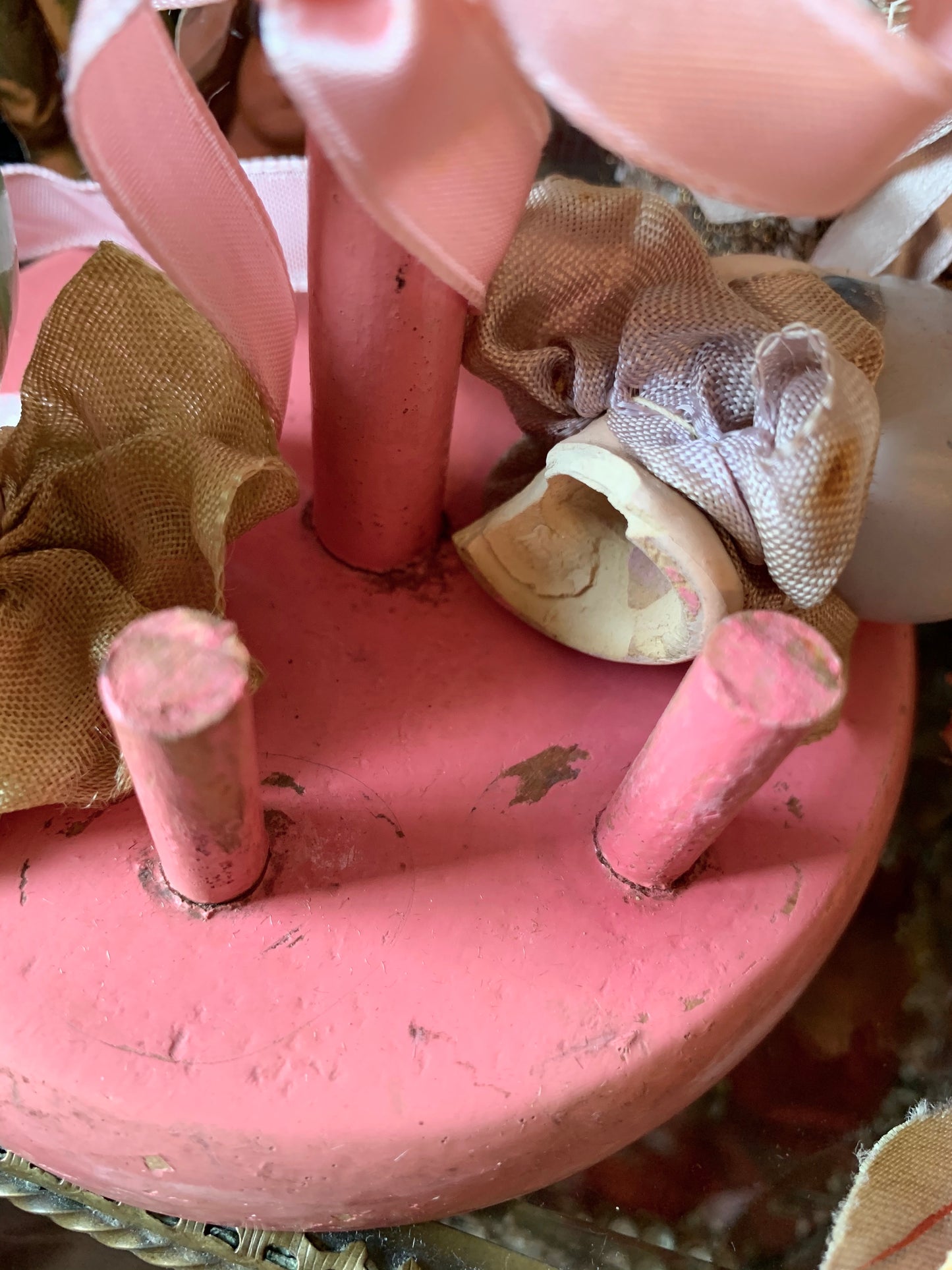 Vintage pink French pierrot clown heads hat stand