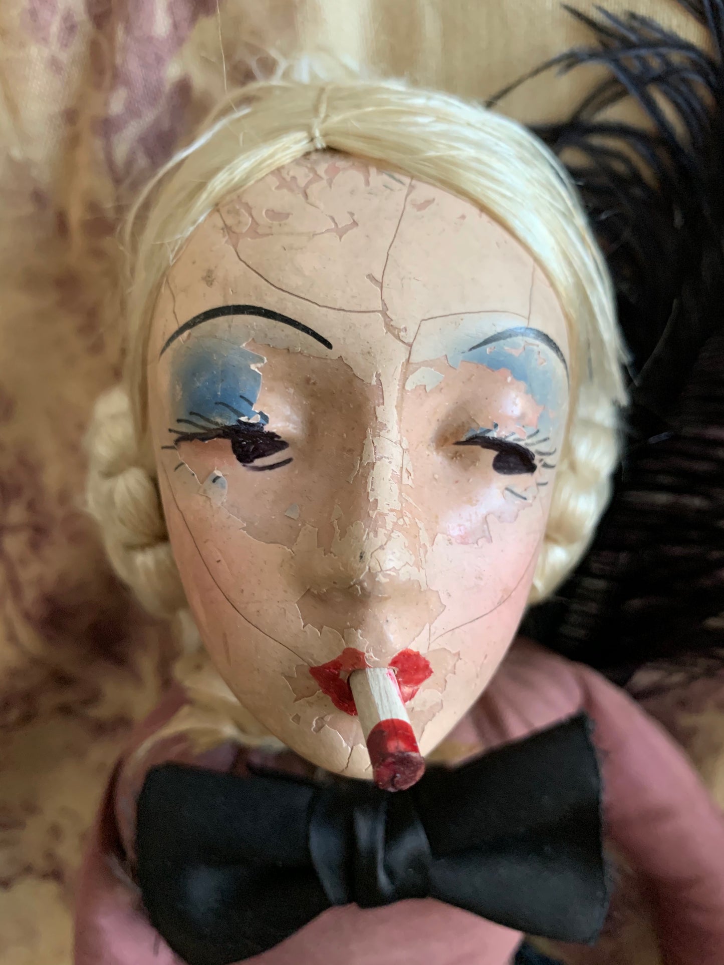 Vintage shabby smoker flapper boudoir doll