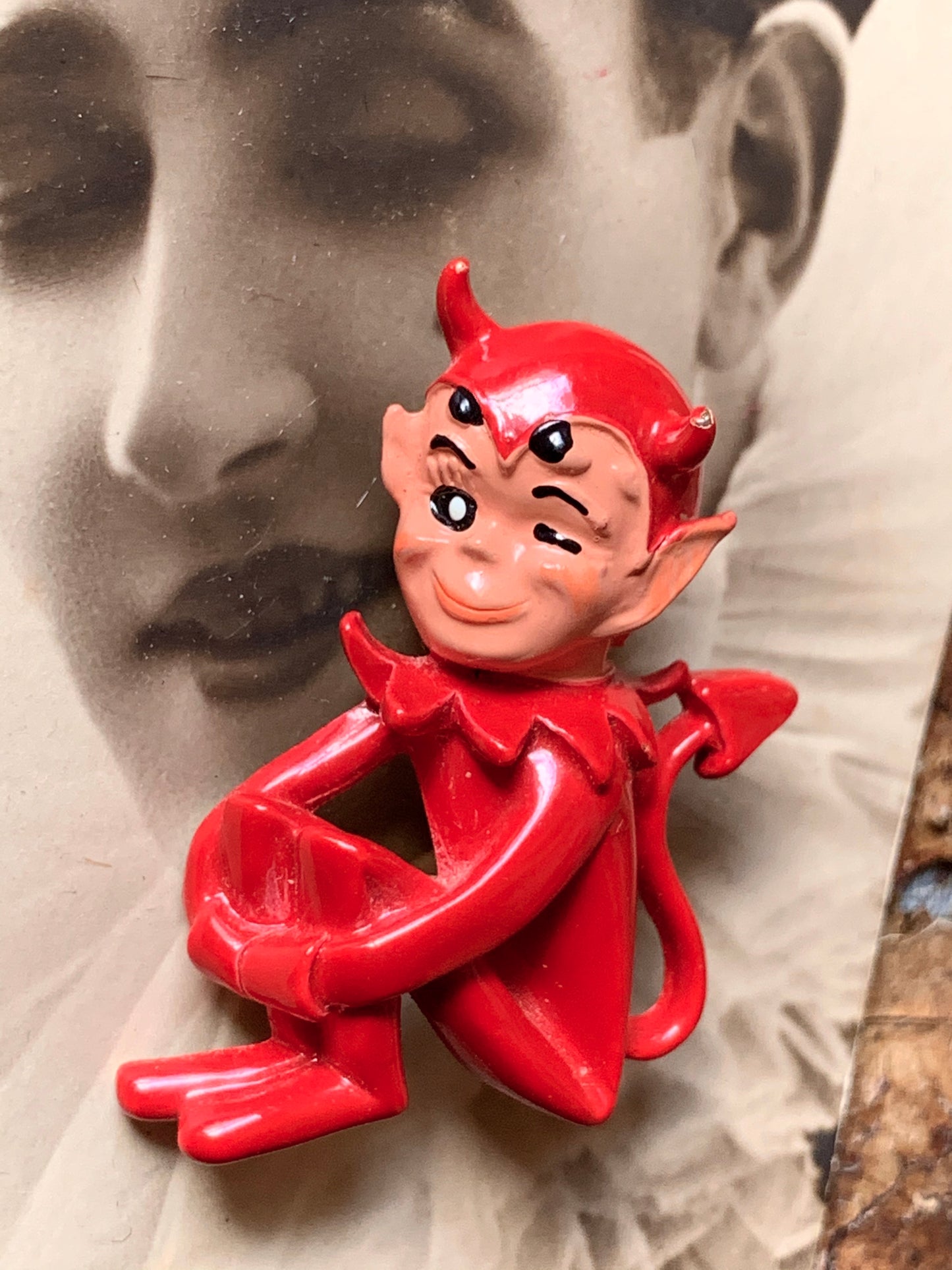 Vintage winking devil pixie pin