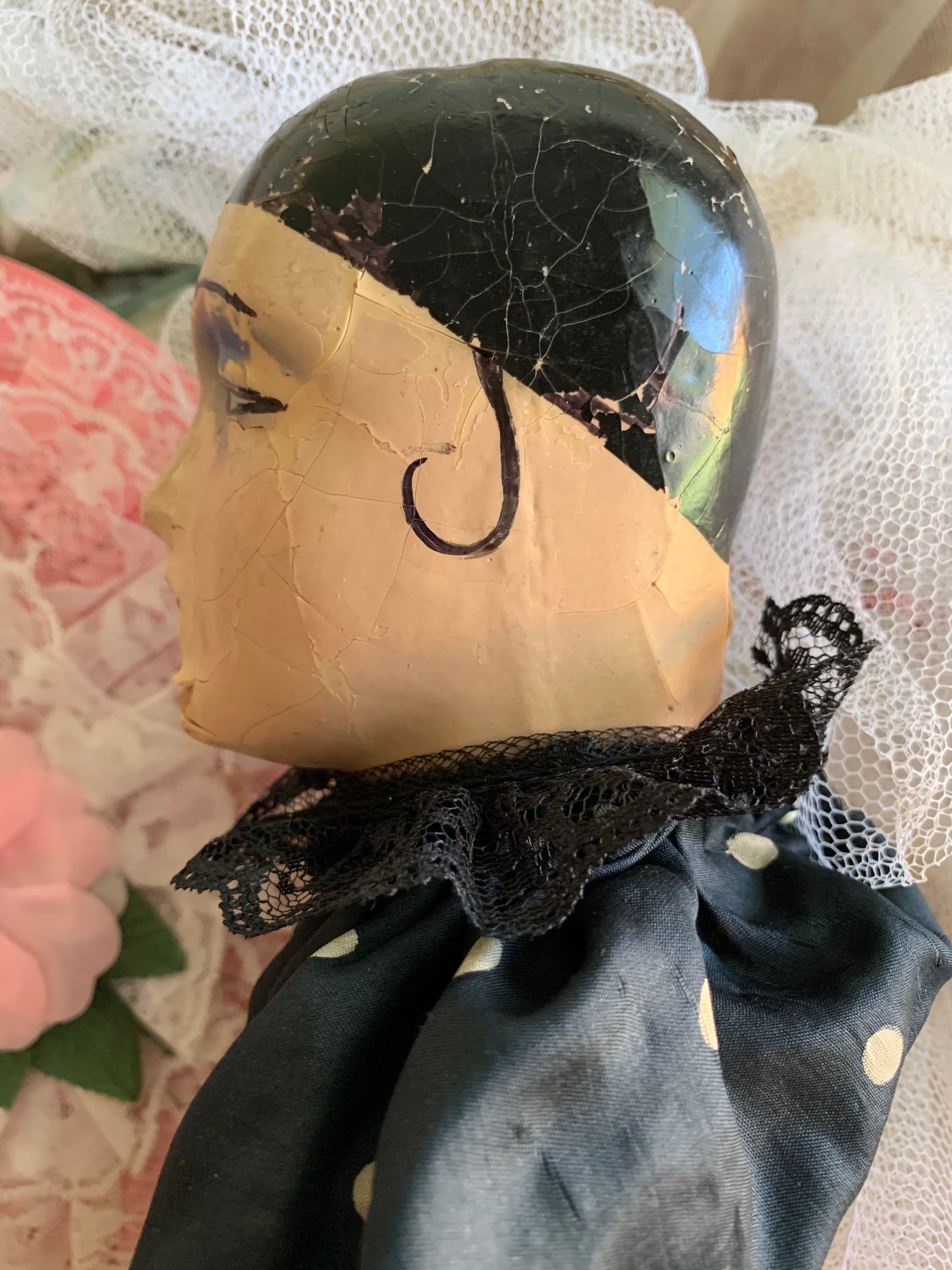 Vintage pierrot boudoir doll French style clown bed doll