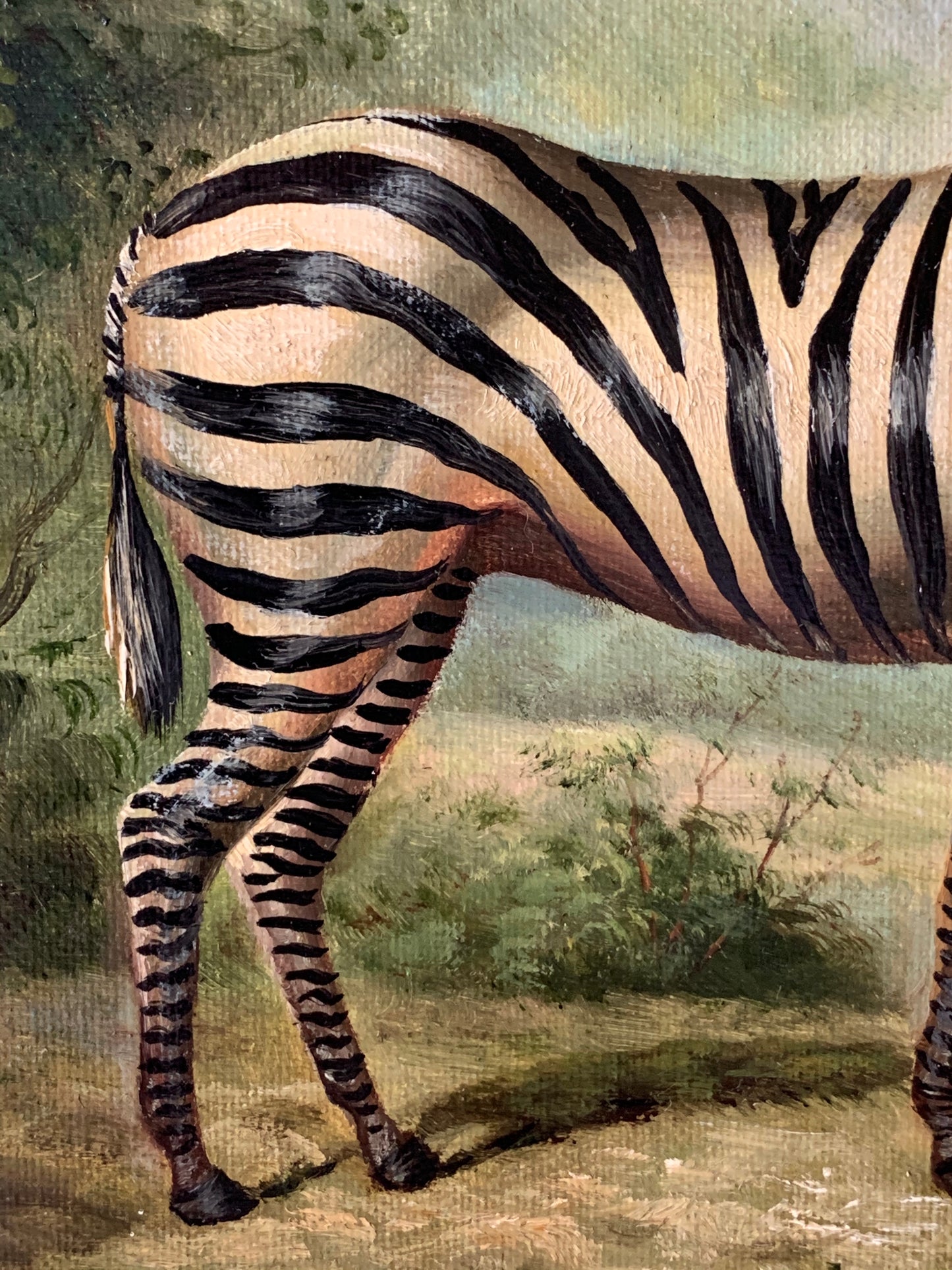 Vintage small original zebra painting