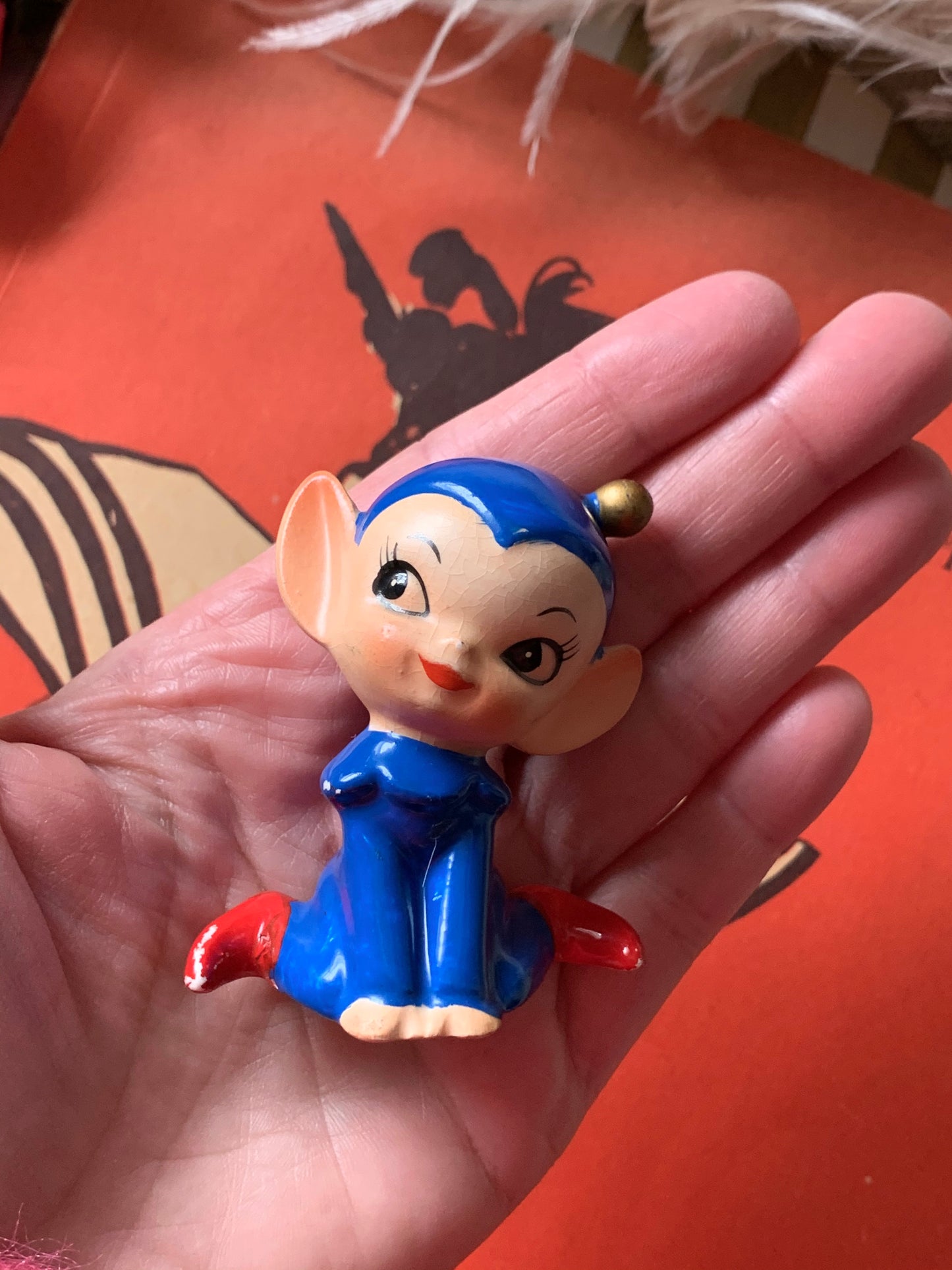 Vintage miniature blue elf figurine