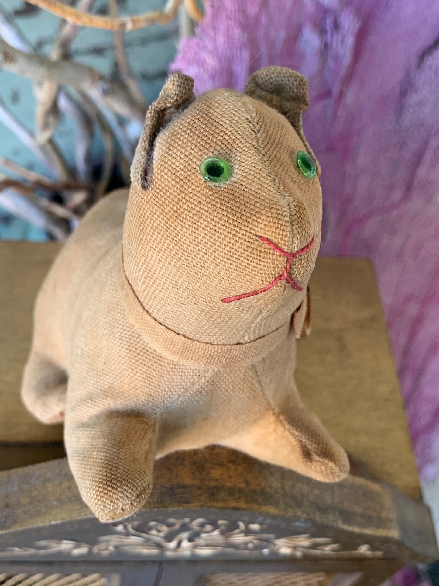 Vintage stuffed toy kitty with glass eyes