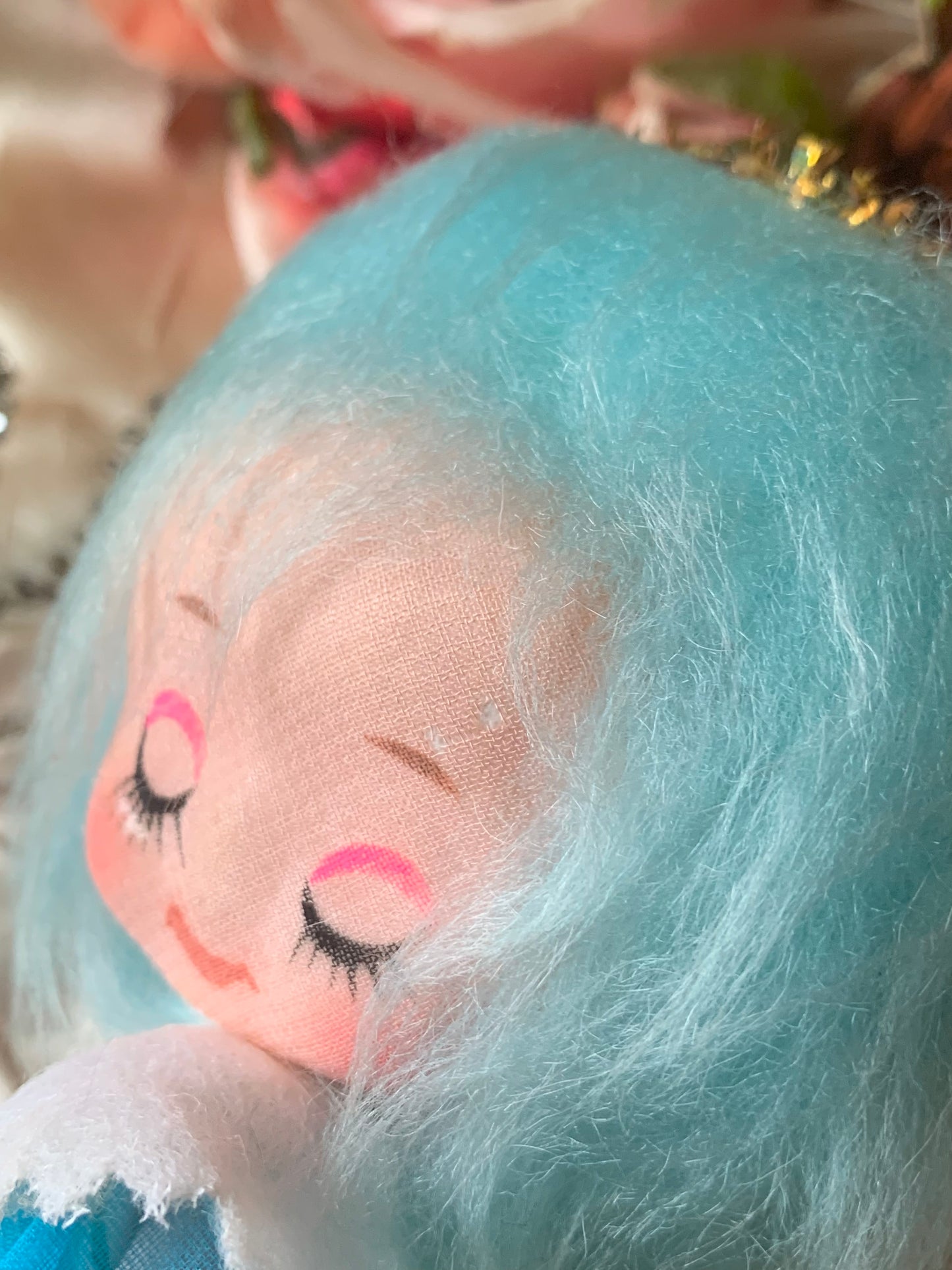 Vintage blue hair angel ornament