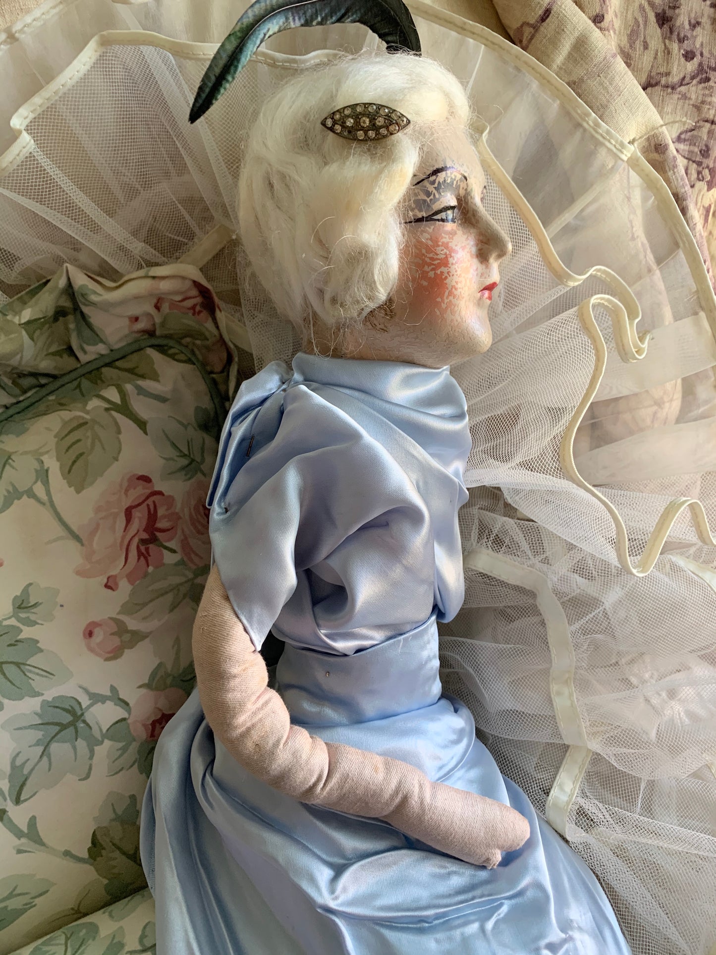 Vintage flapper boudoir doll antique bed doll