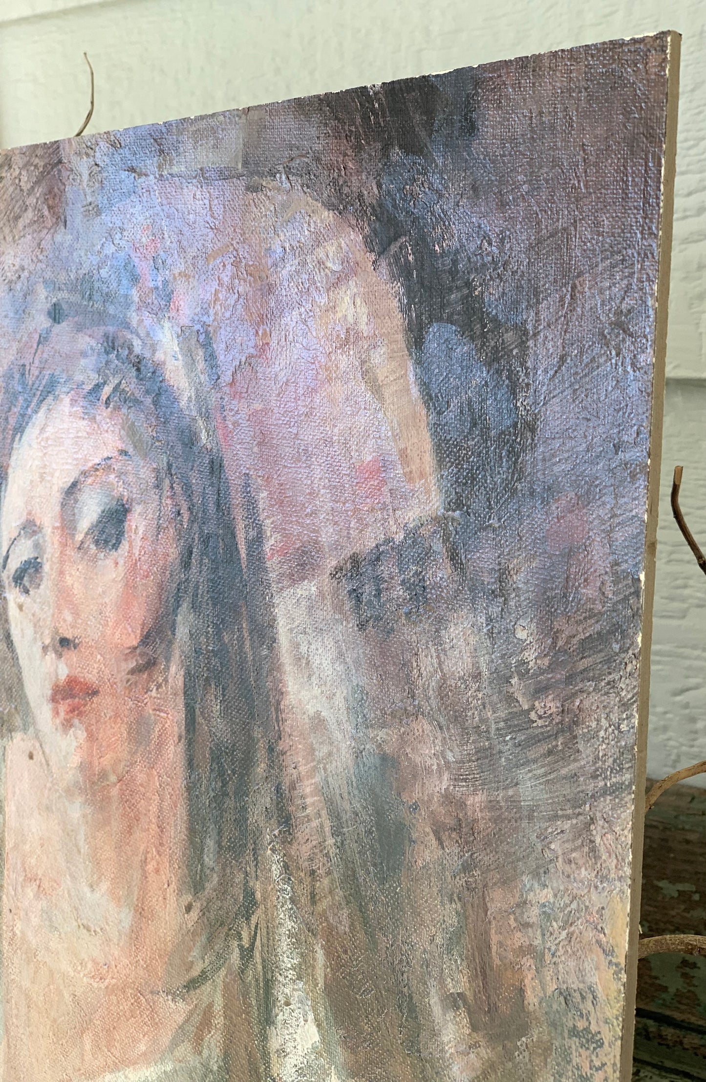 Vintage original mid century portrait painting